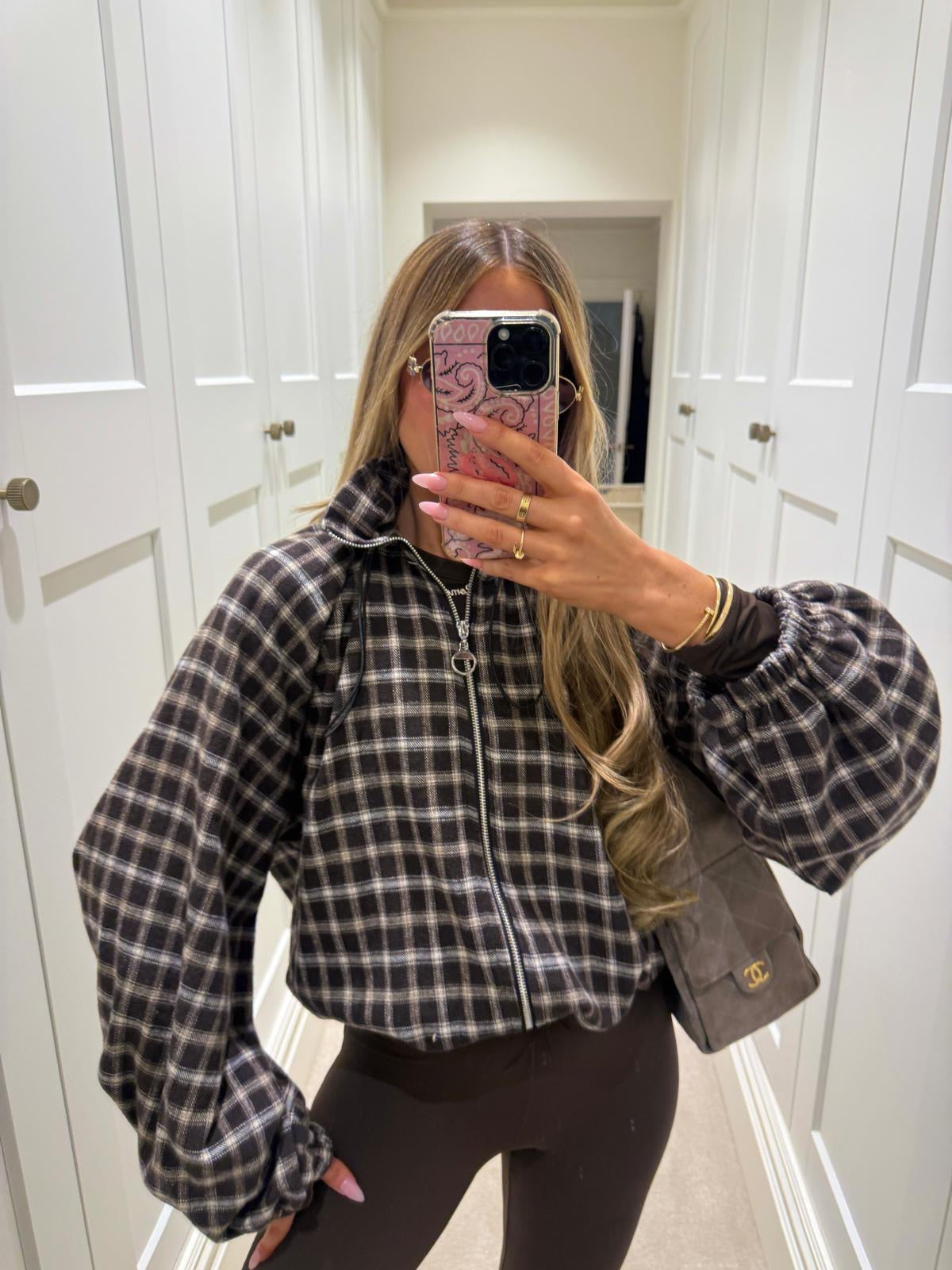 Check toggle jacket - brown