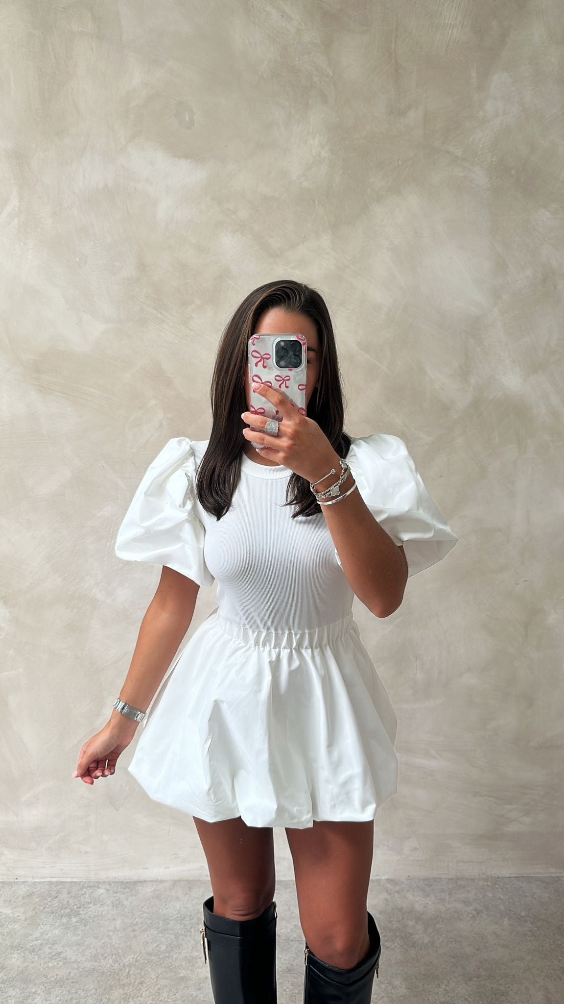 Puff arm dress - white