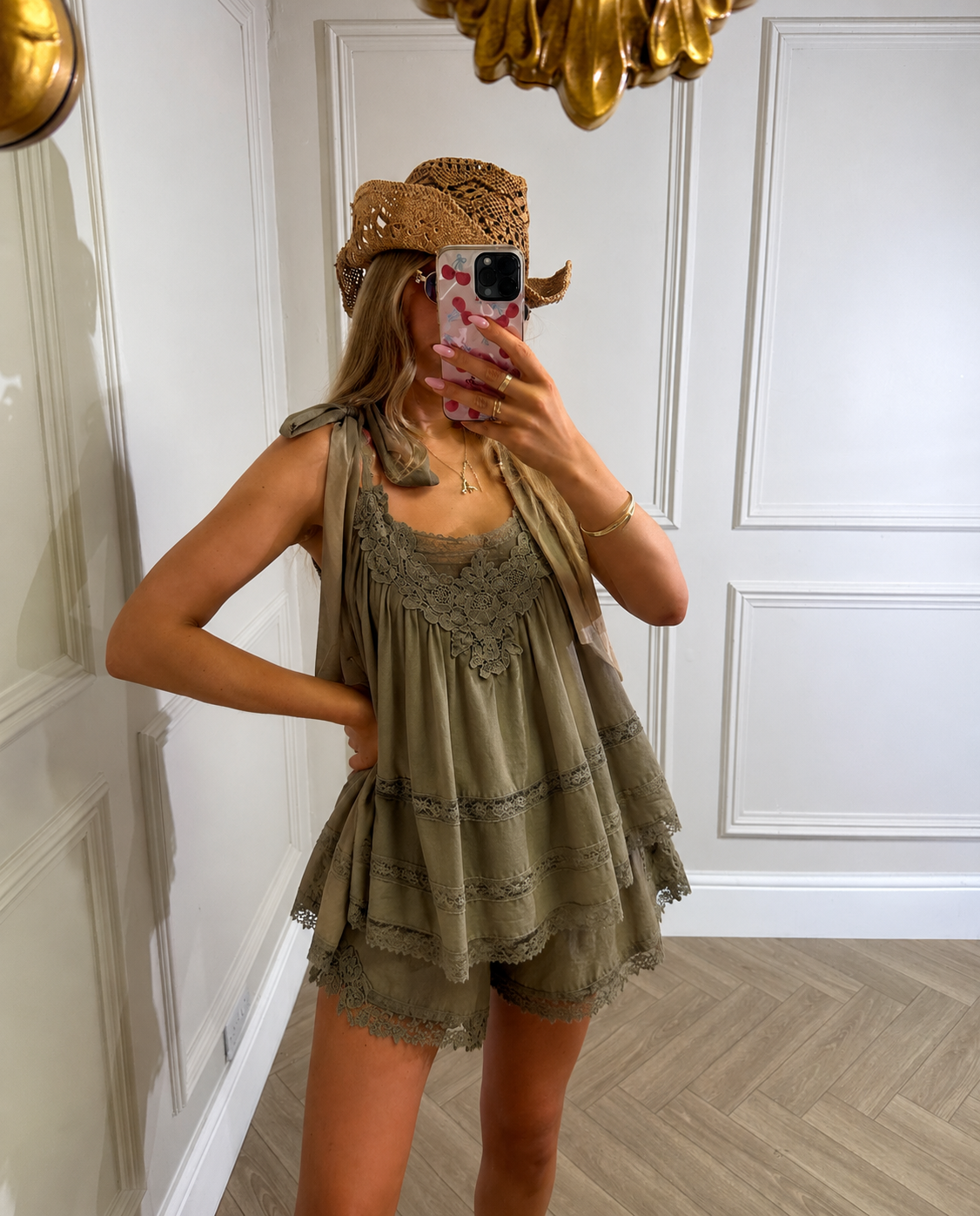 Luxury crochet lace tie set - khaki