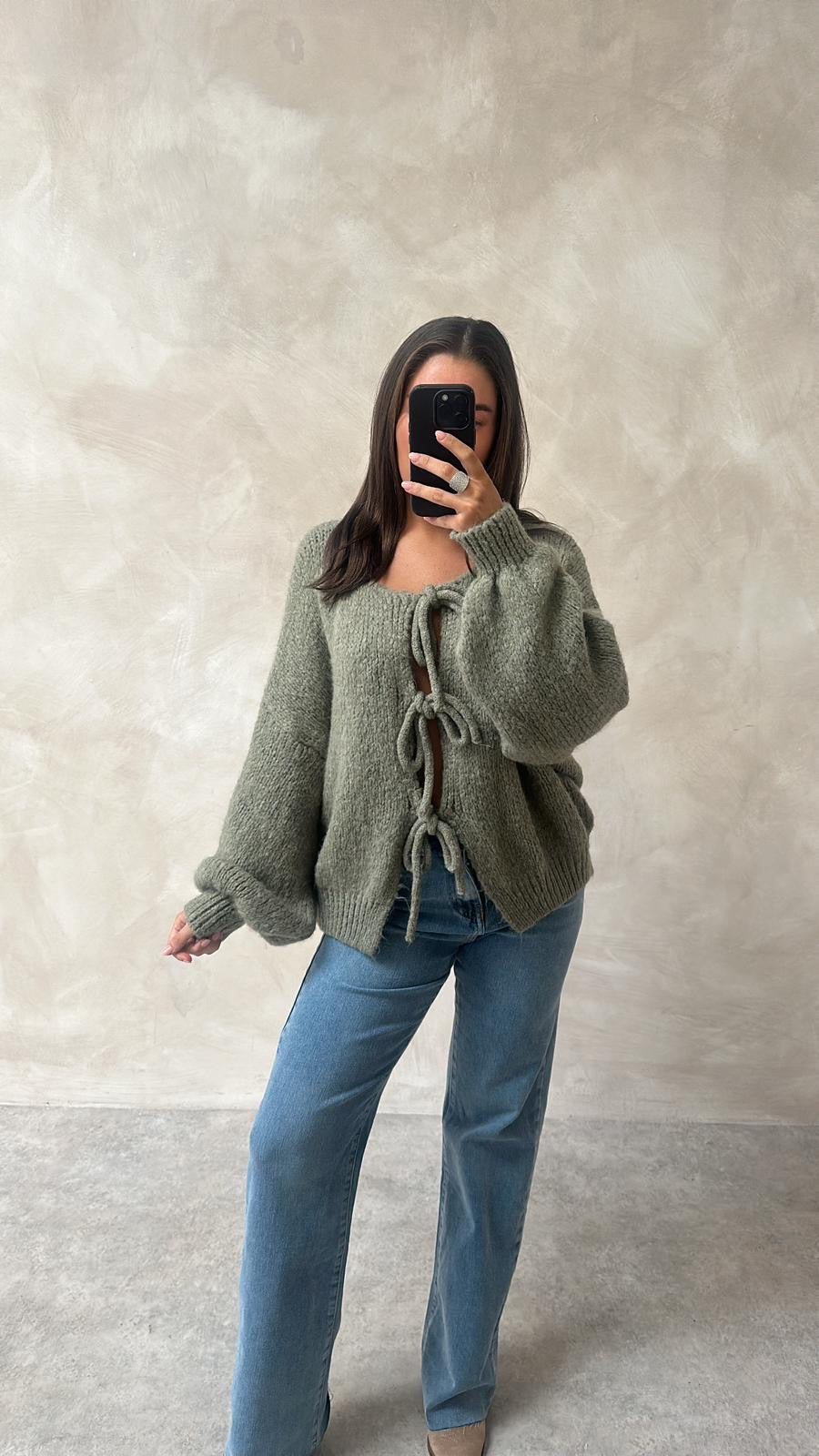 Tie knit cardigan - khaki