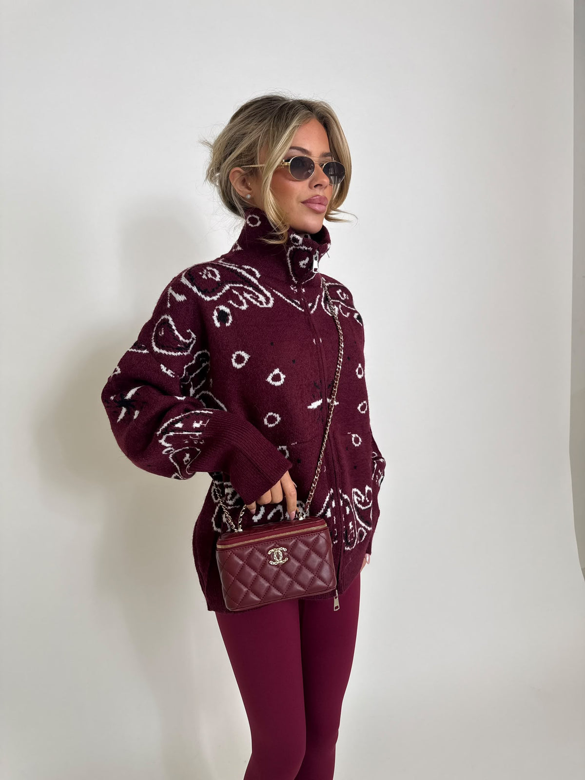 Bandana knit cardigan - burgundy