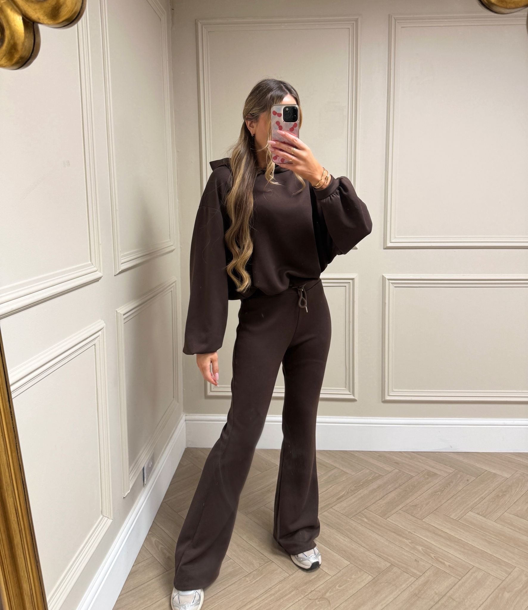 Hood flare leg tracksuit - chocolate