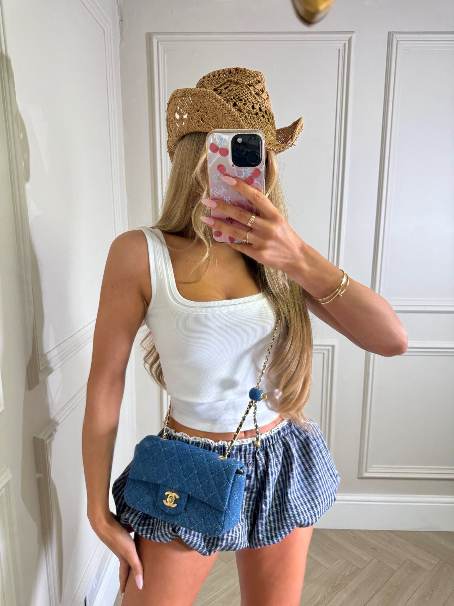 Check balloon shorts - navy
