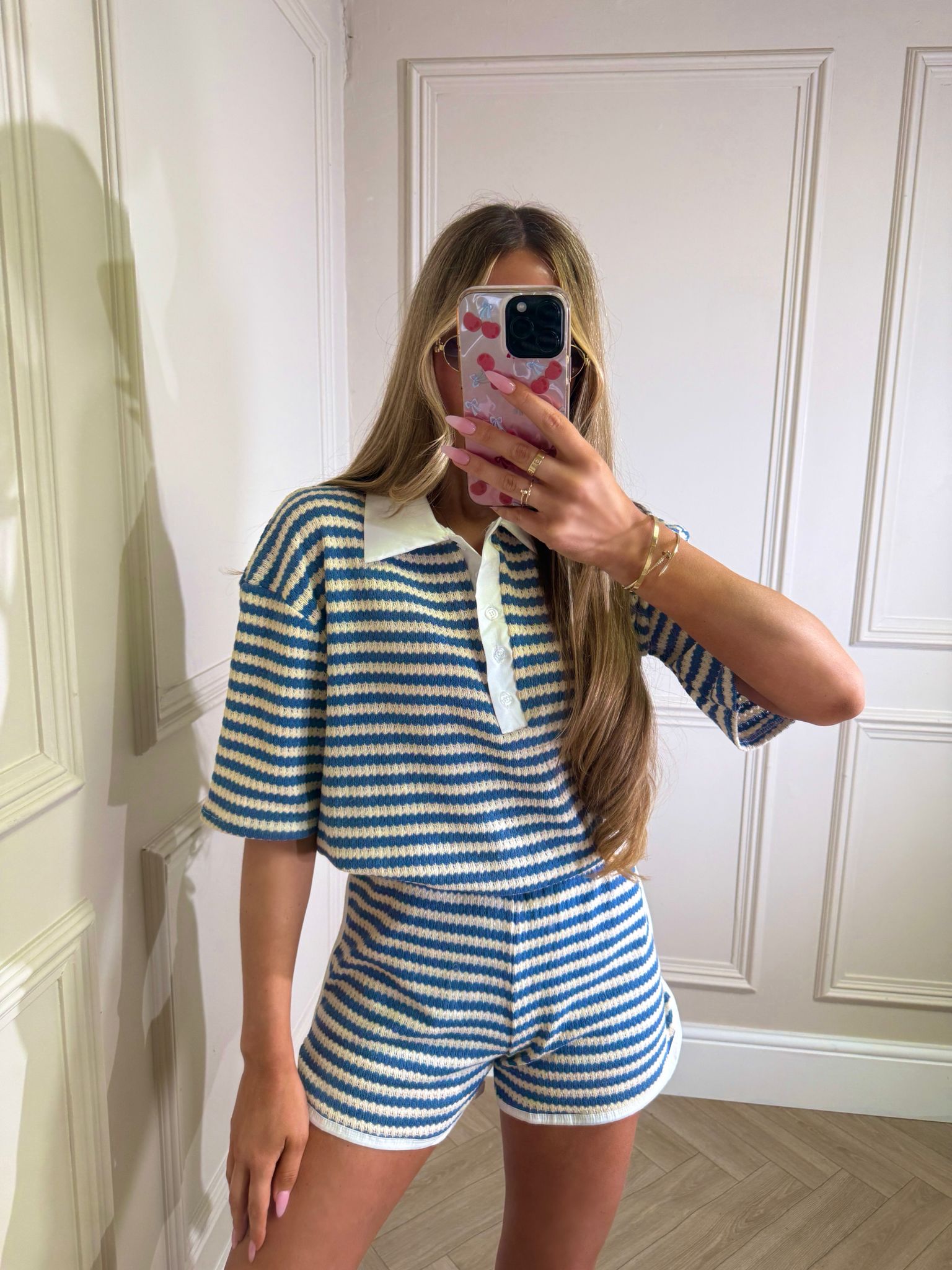 Collar stripe co-ord - petrol blue