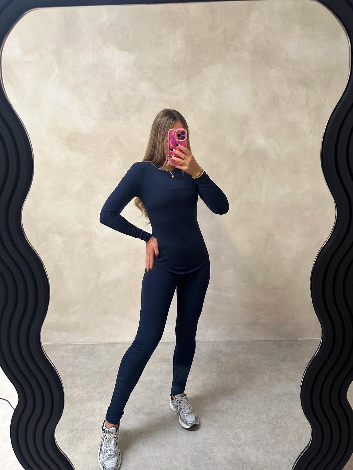 Basic round neck top & leggings - navy