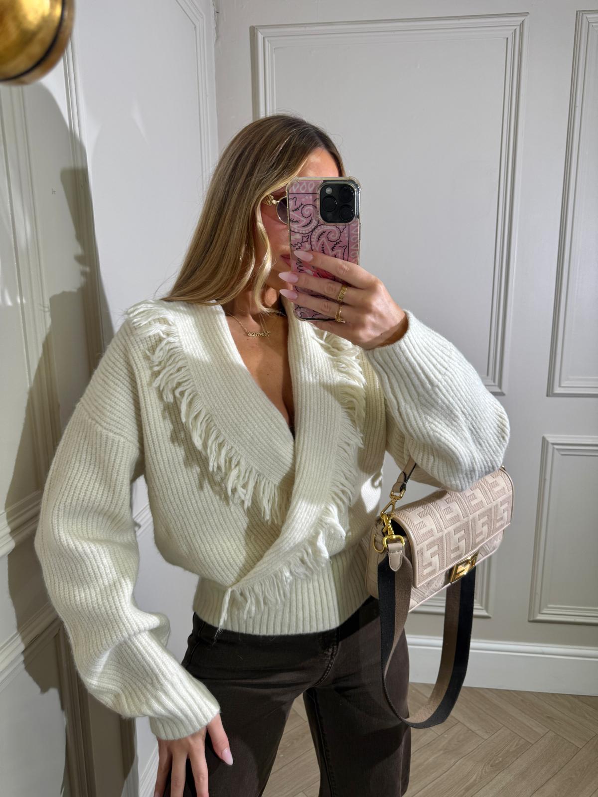 Fringe knit jumper - cream