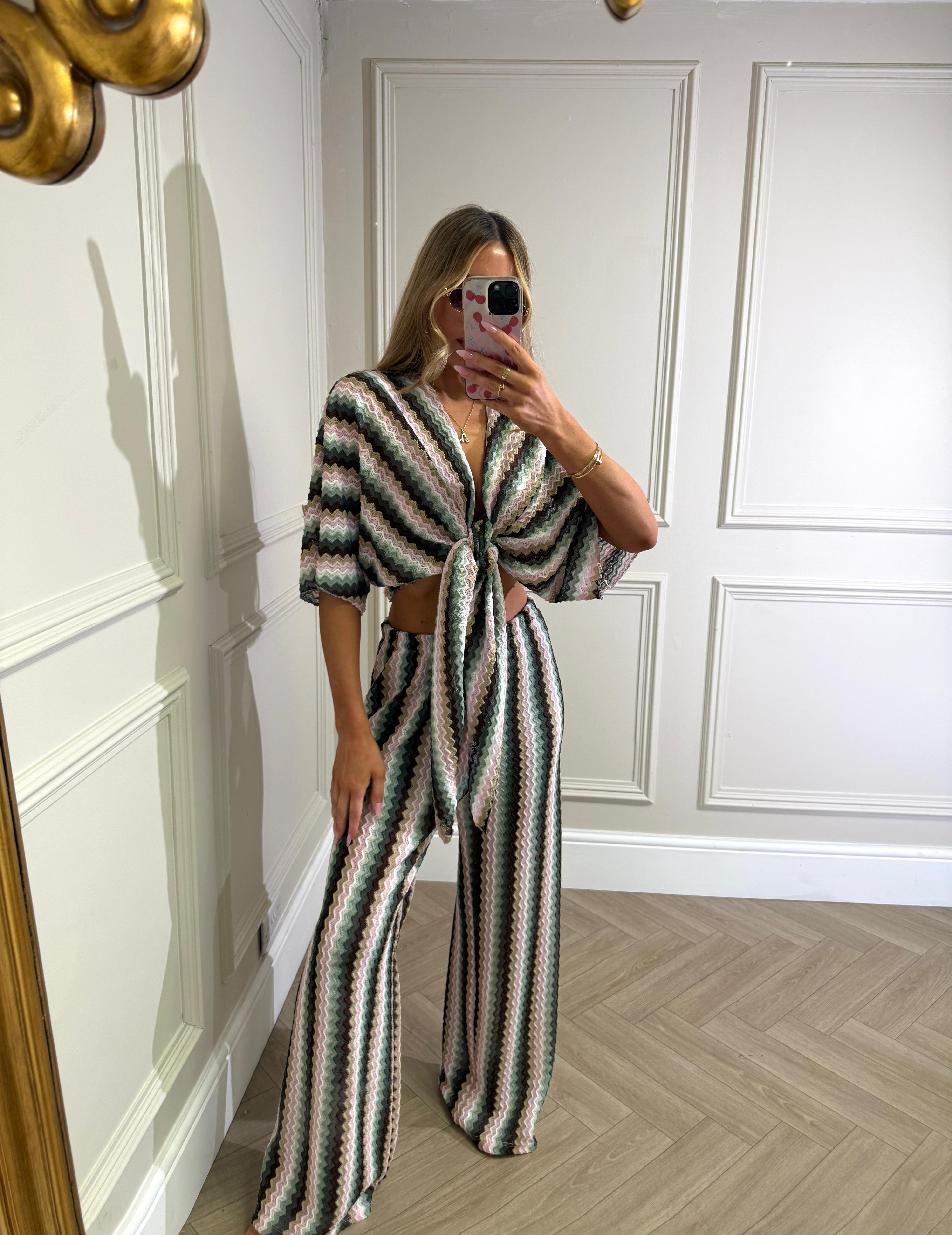 Zig zag knit two piece - green