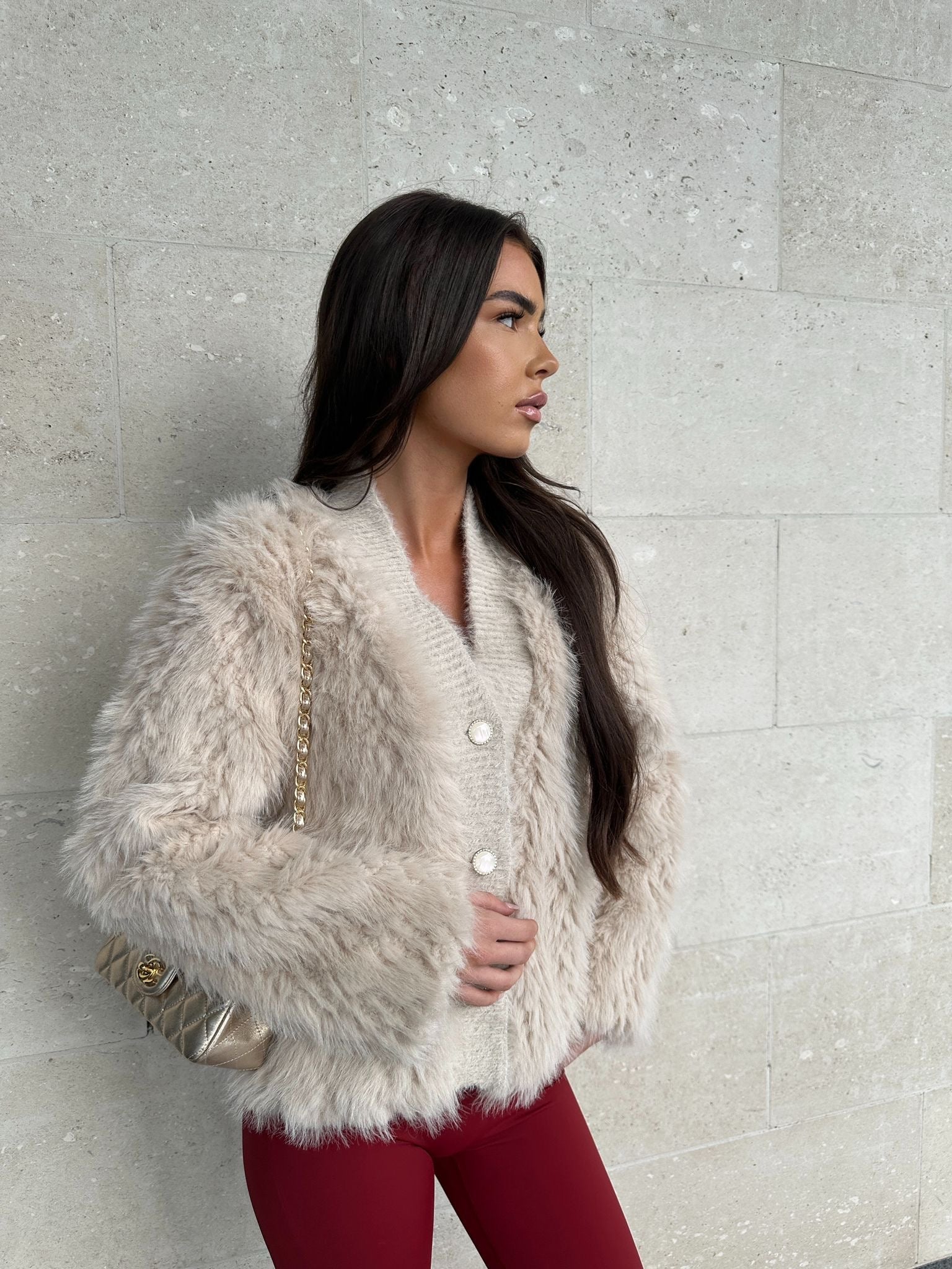 Luxury Faux Fur Chunky Cardigan - Cream