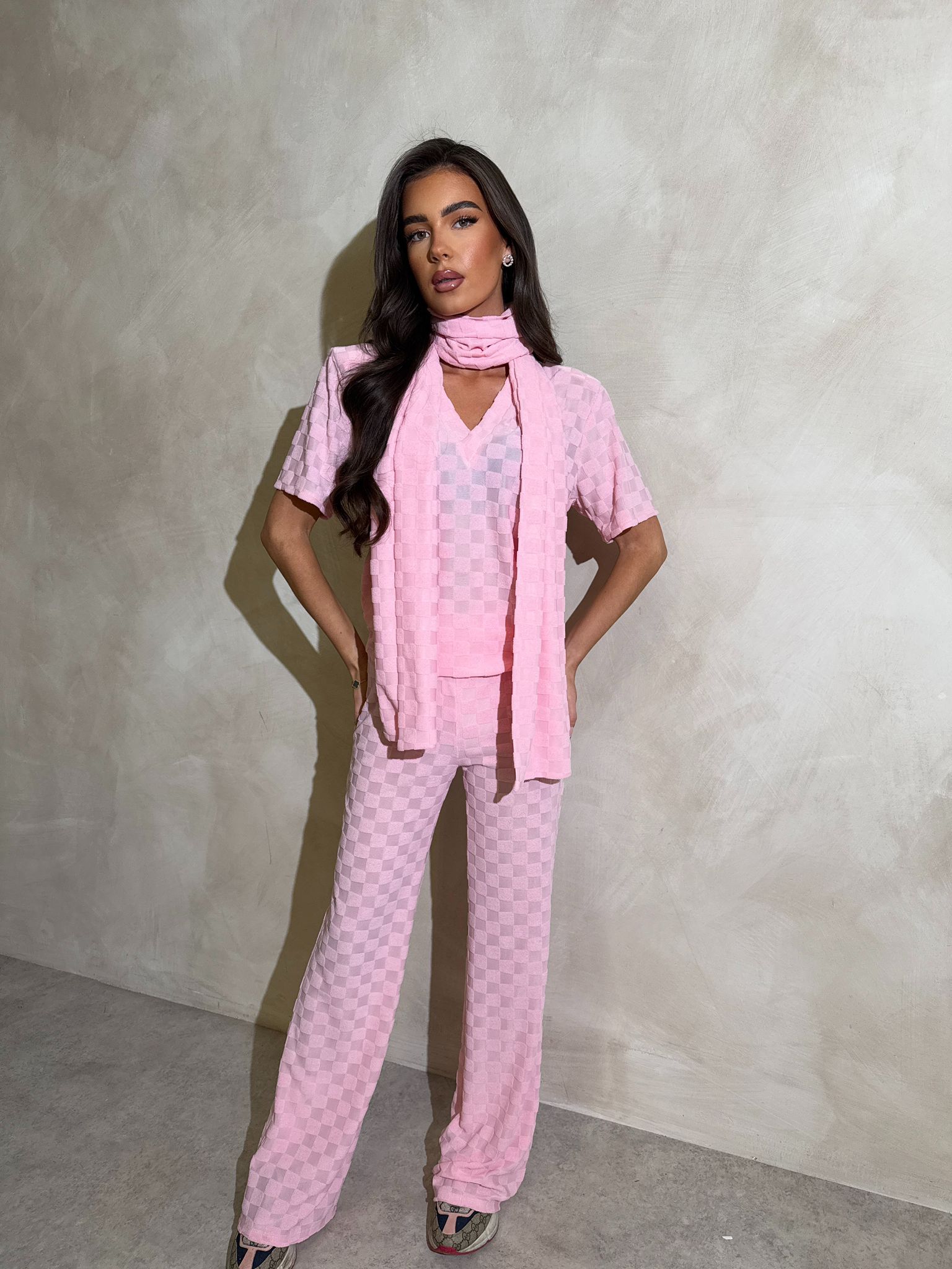 Scarf Square towelling trouser set - pink