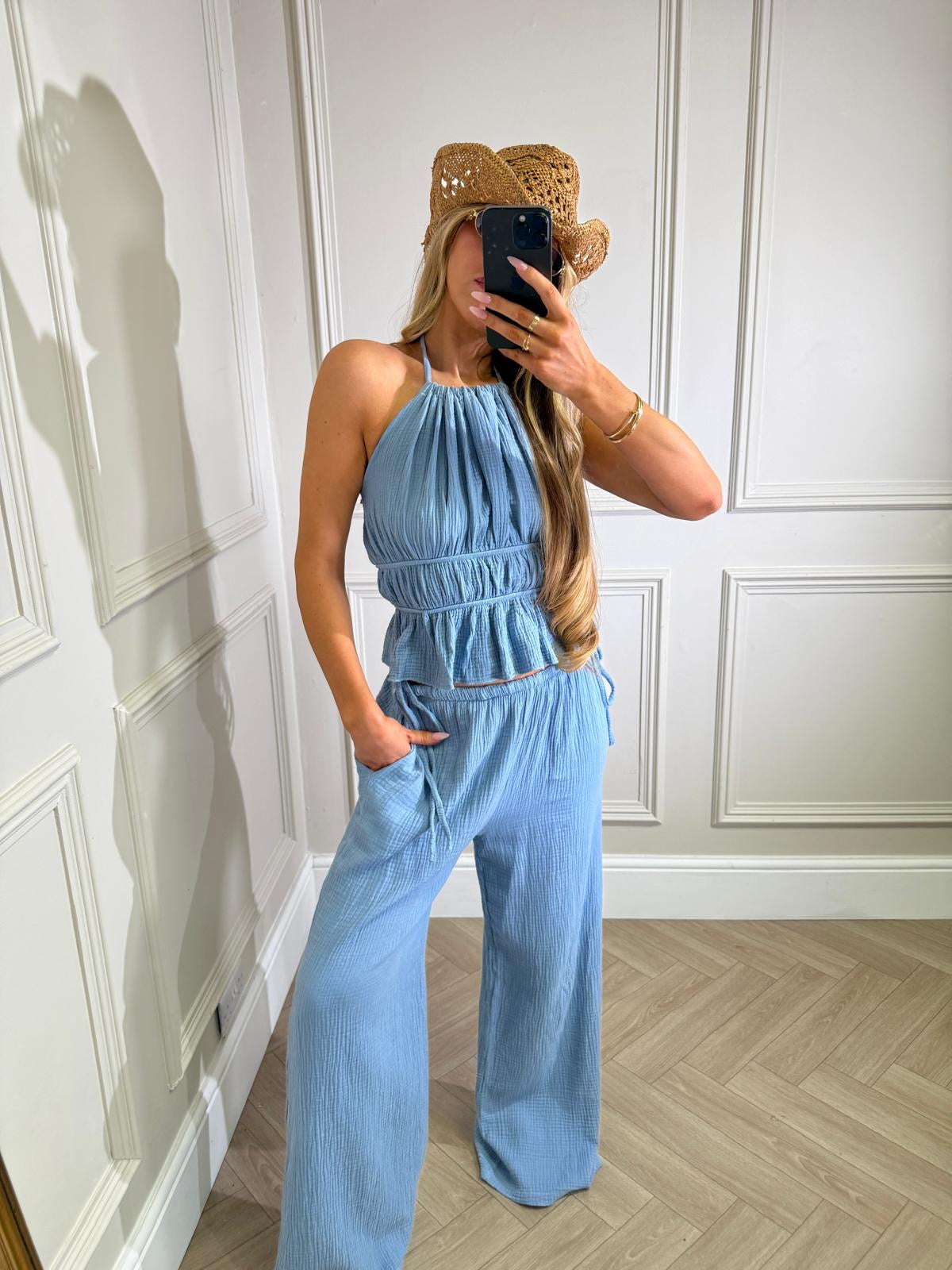 Olivia cheesecloth trouser set - blue