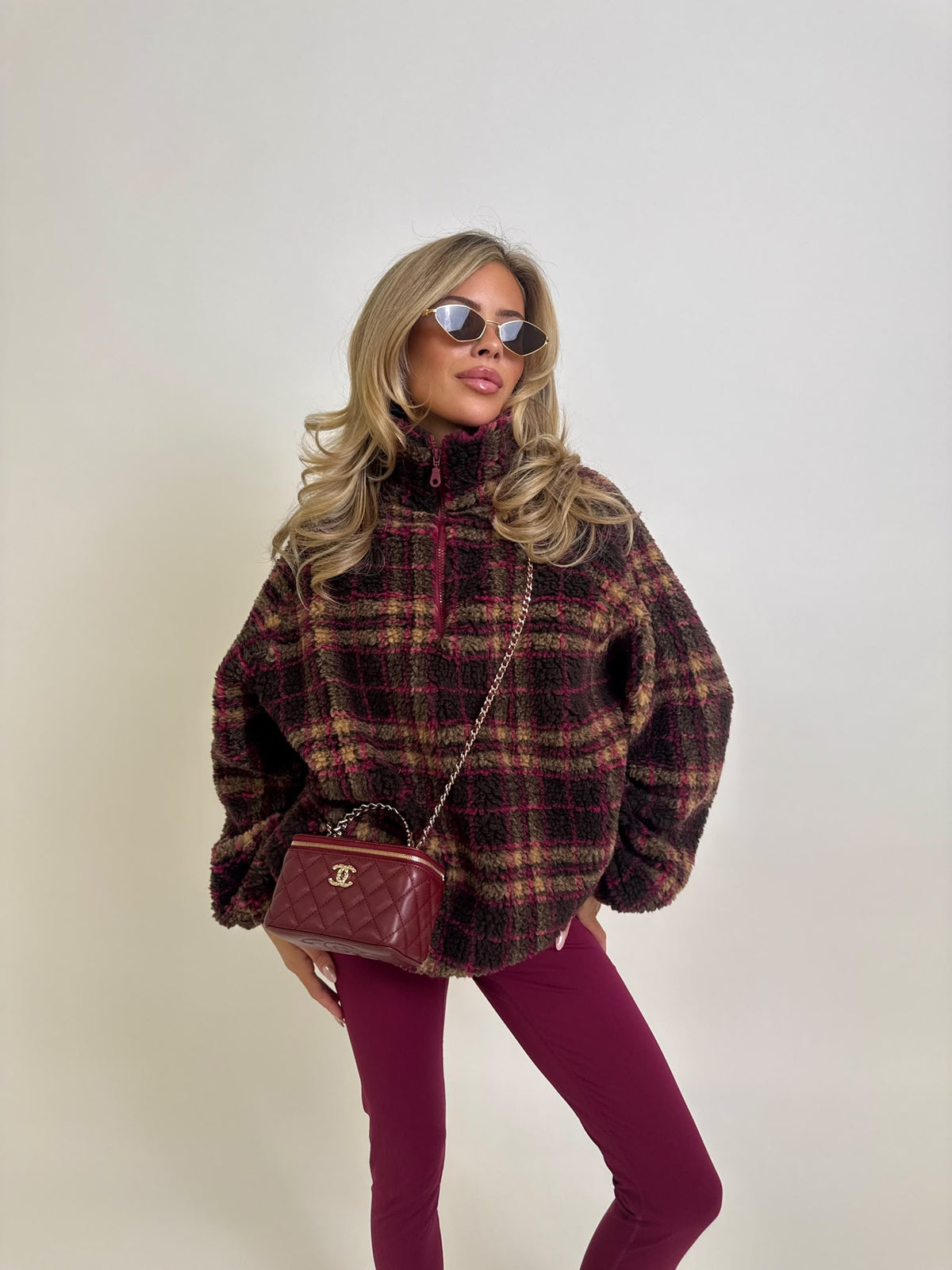 Check fleece - burgundy