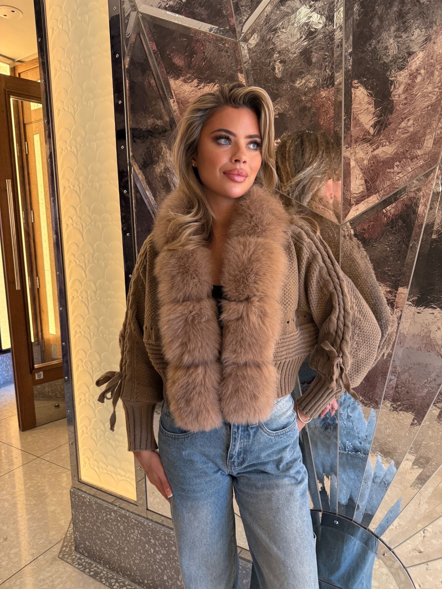 Vivian Fur Cardigan - beige