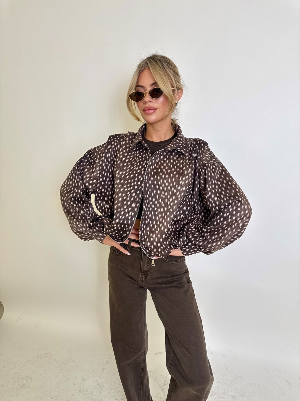 Fawn collar bomber jacket - brown