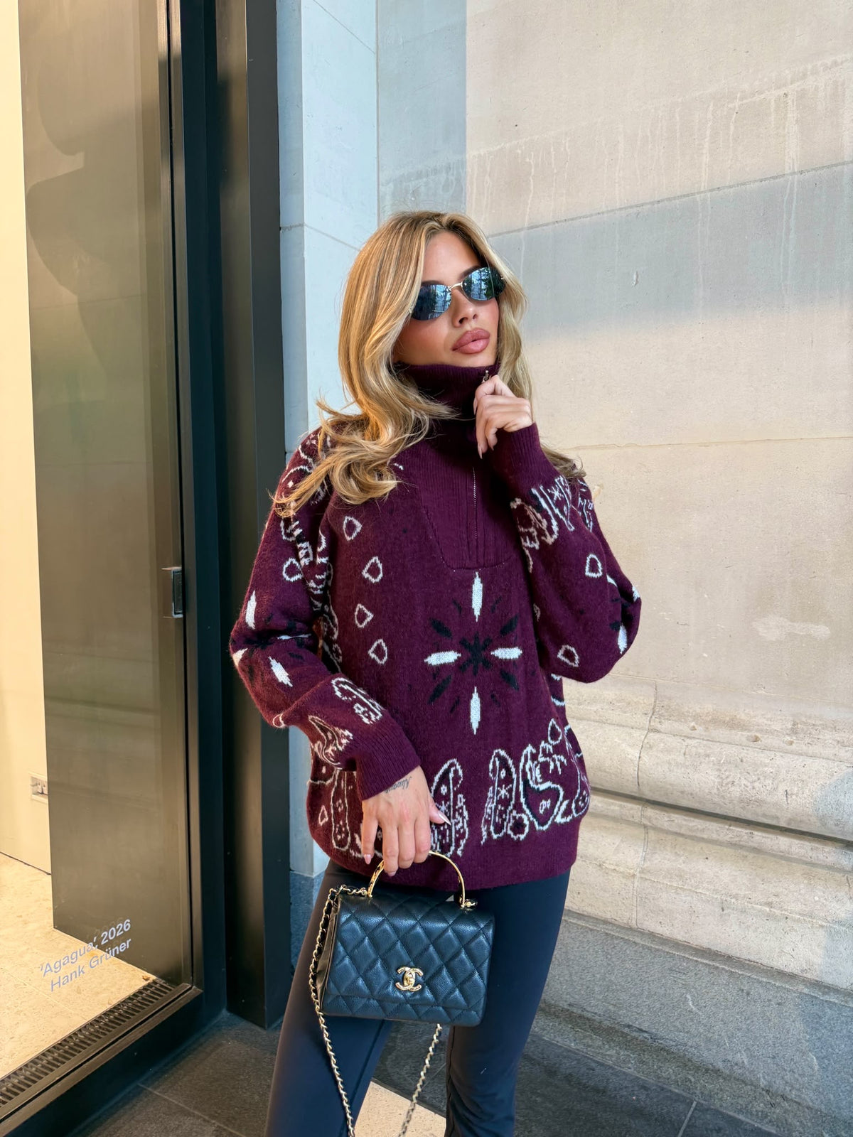 Quarter zip Bandana jumper - burgundy