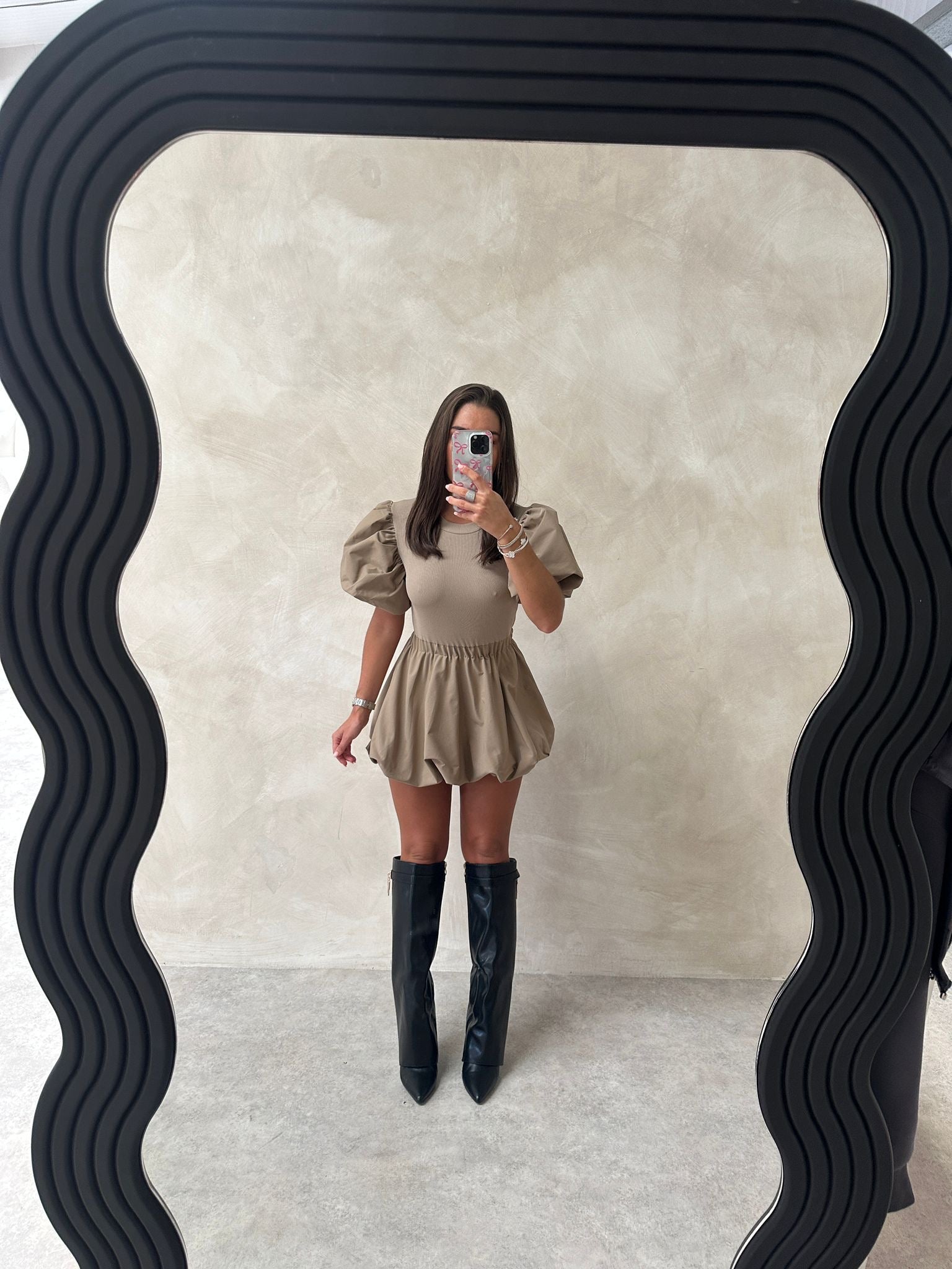 Puff arm dress - mocha