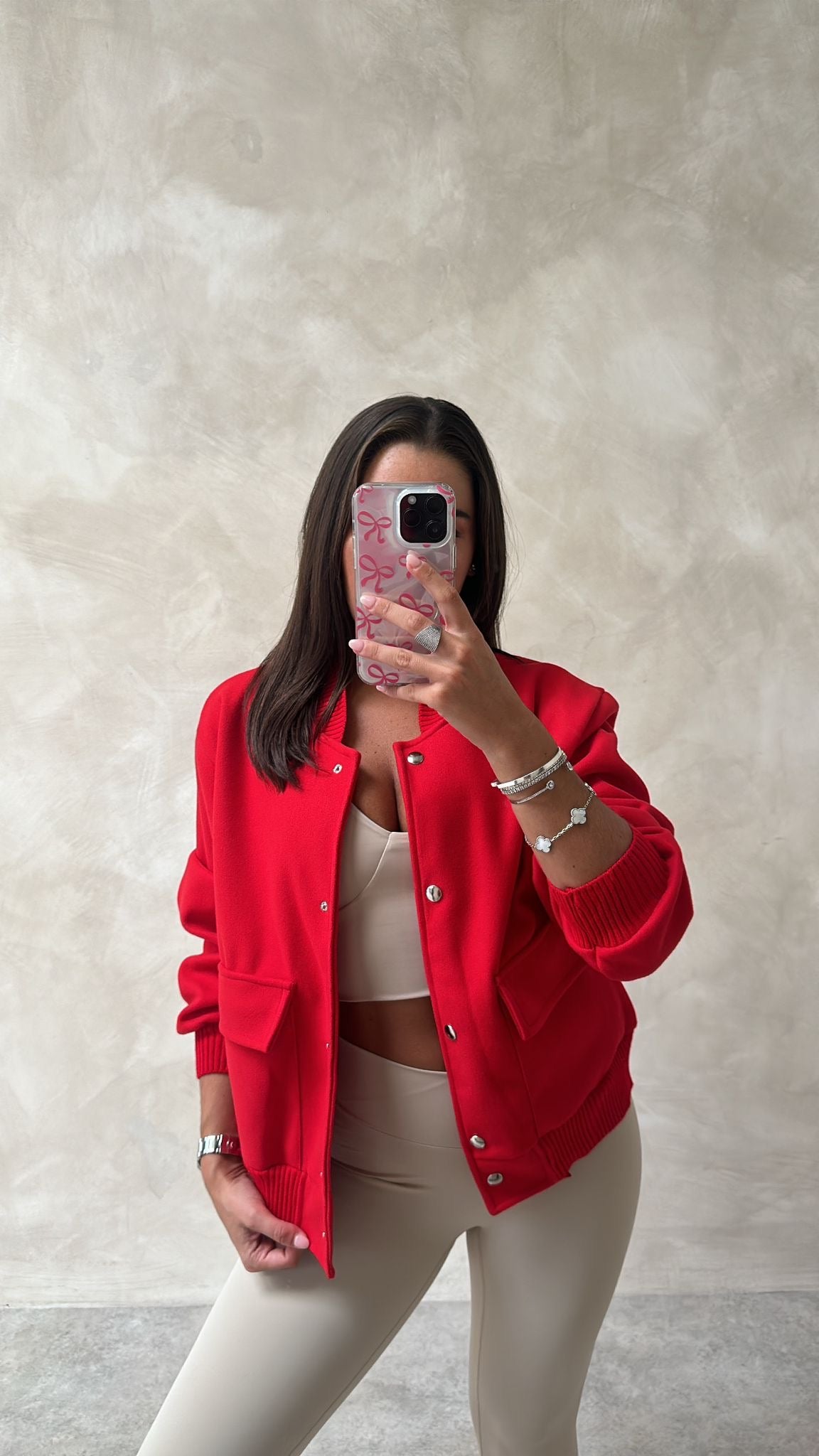 Wool bomber jacket - red