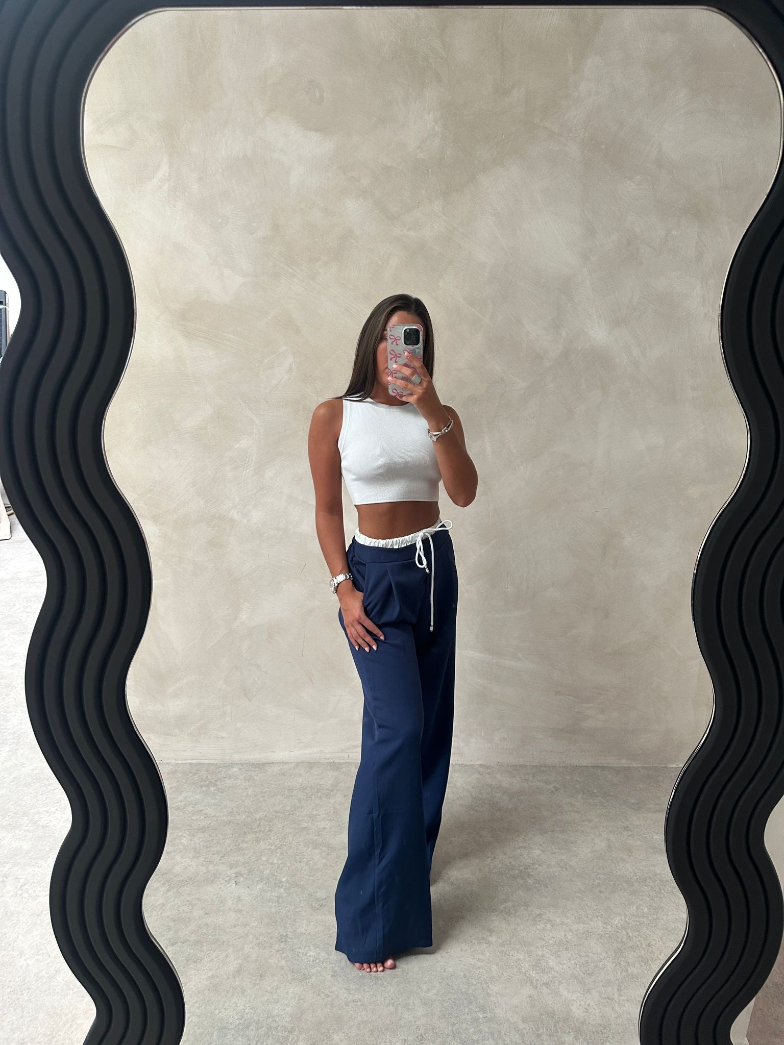 White waistband trousers - navy