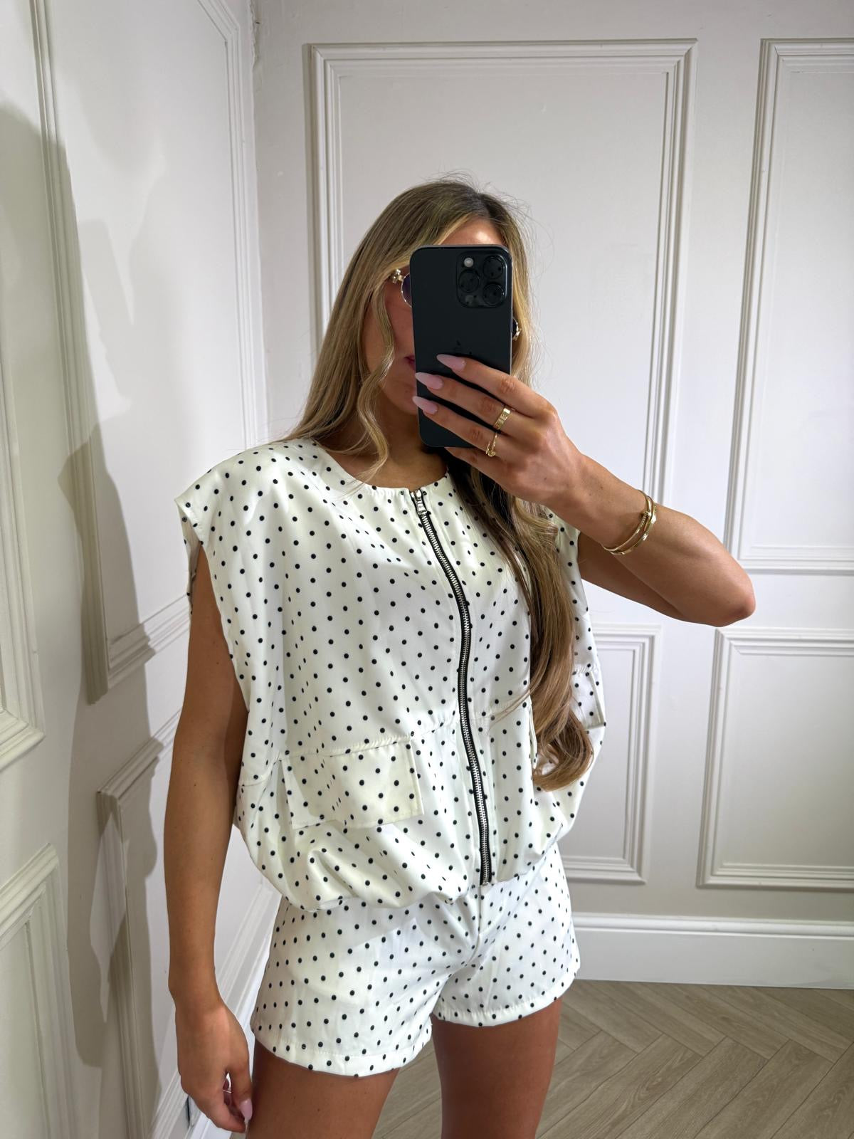 Bria short sleeve dot set - white