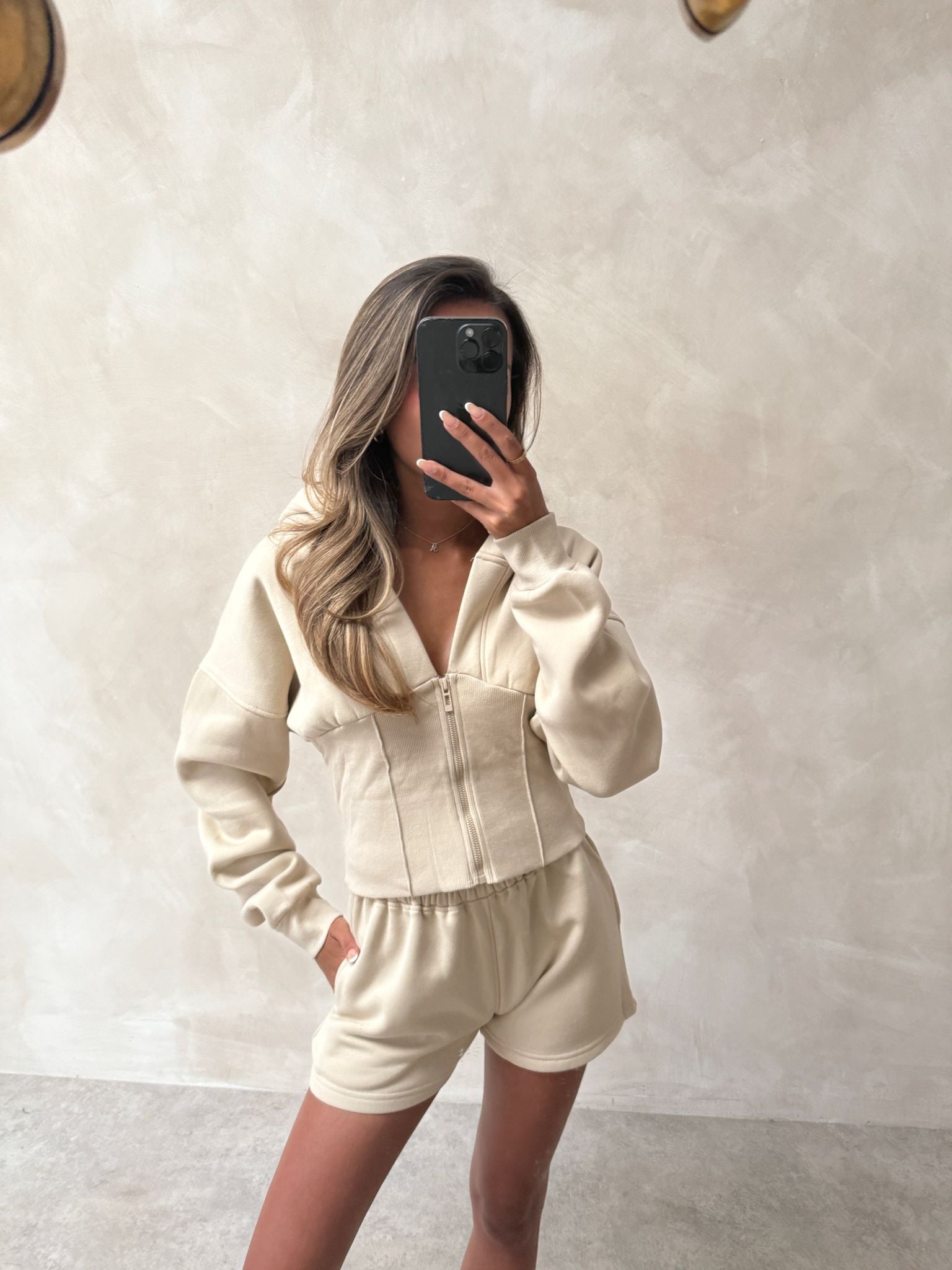 Corset hoodie and short co-ord - beige