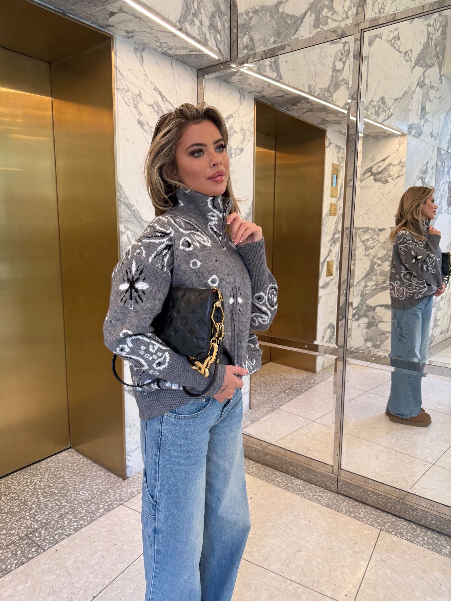 Bandana knit cardigan - grey - PRE ORDER