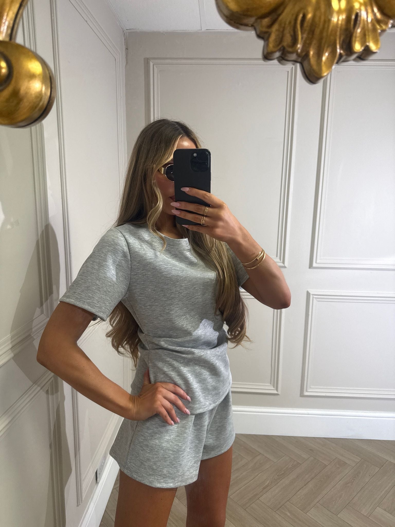 Pleated short set - grey