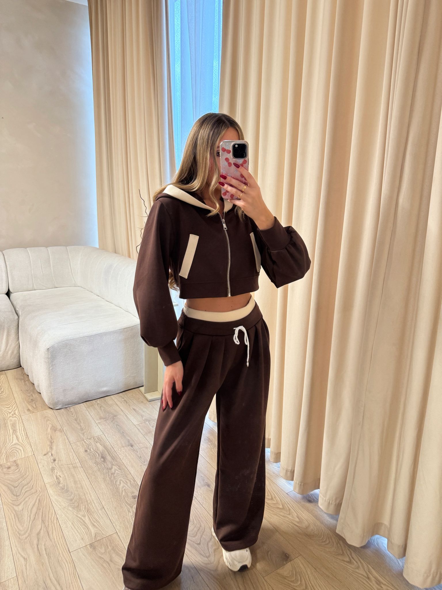 Cropped hoodie tracksuit - chocolate
