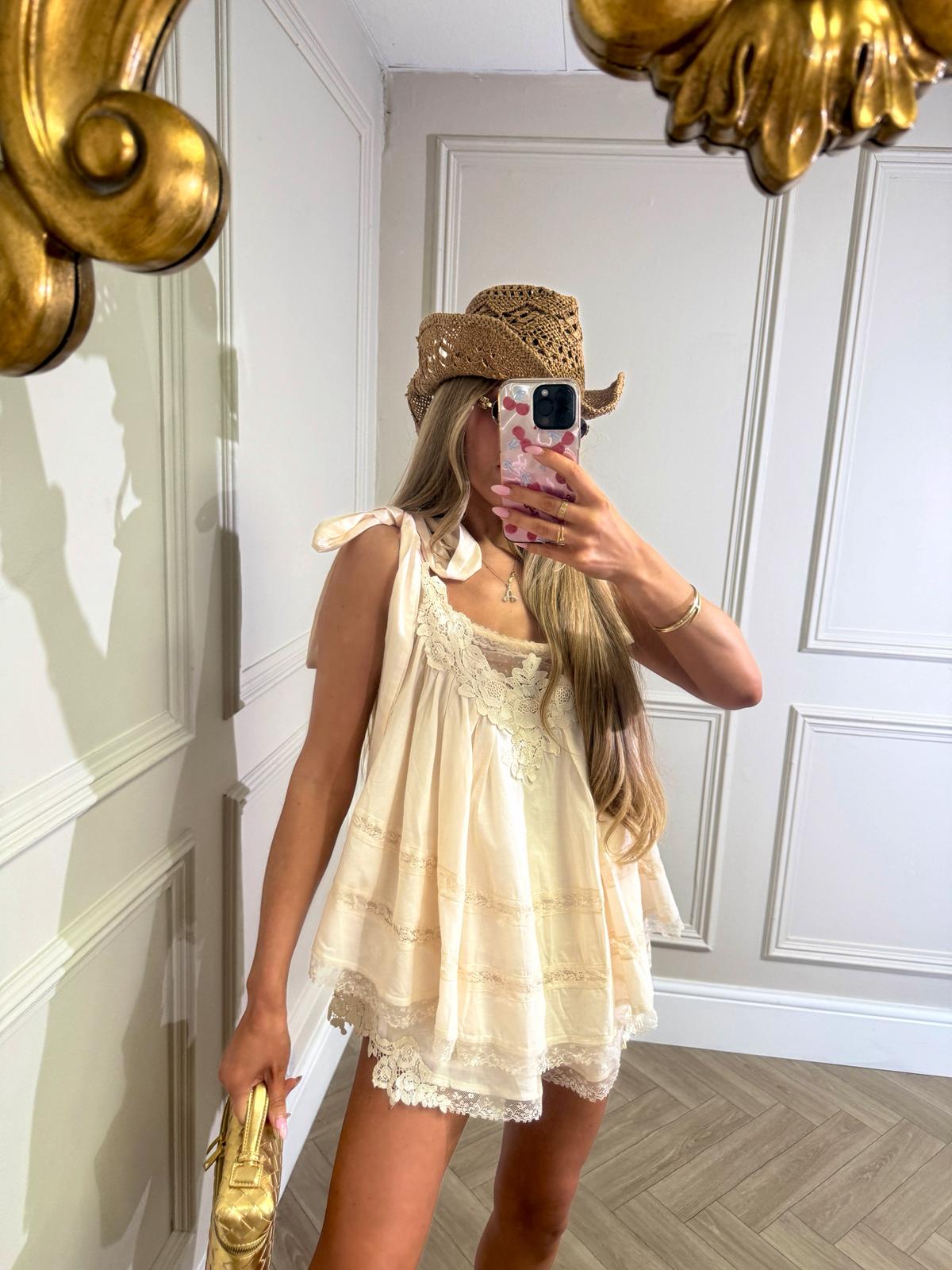 Luxury crochet lace tie set - beige