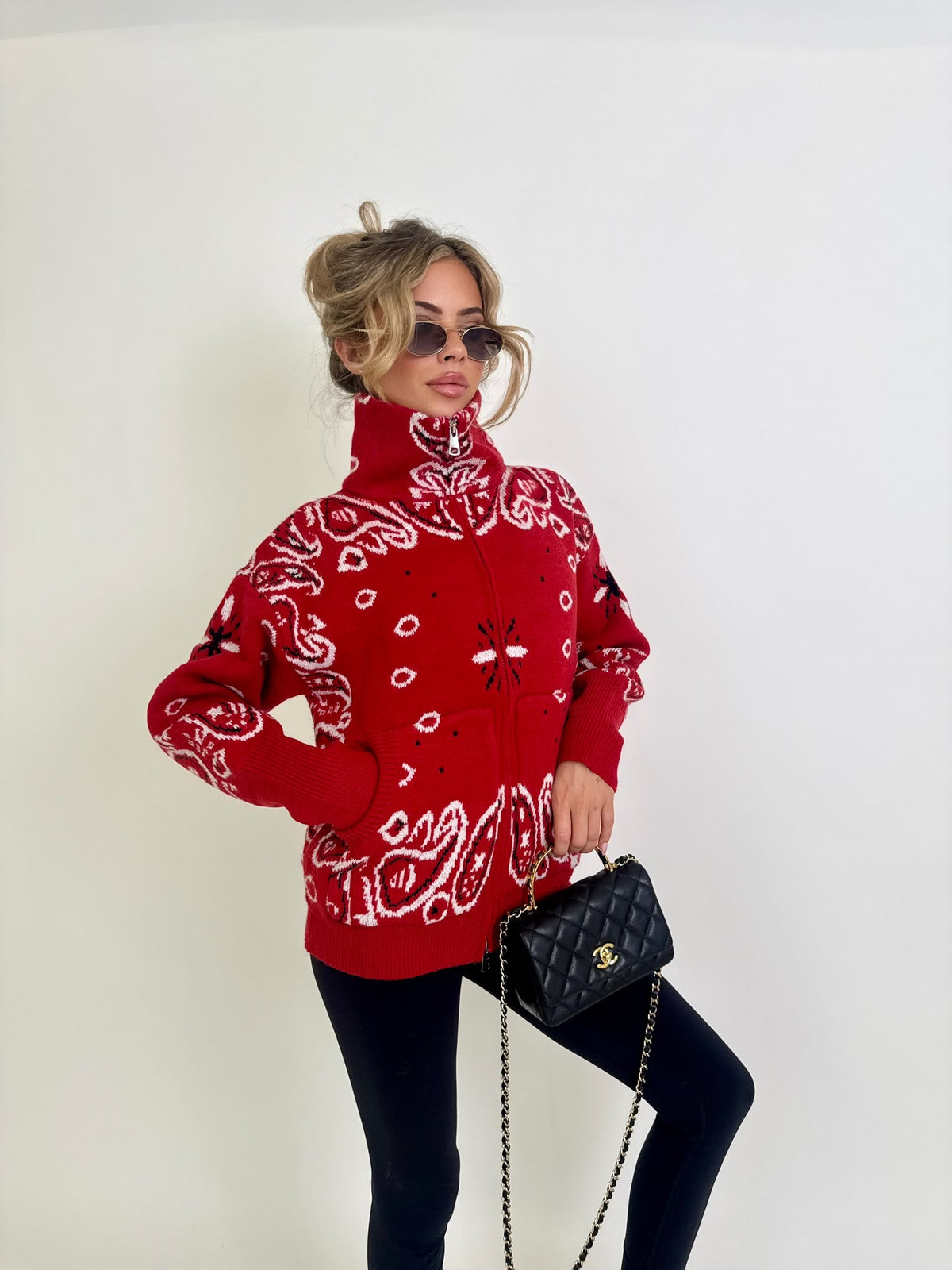 Bandana knit cardigan - red