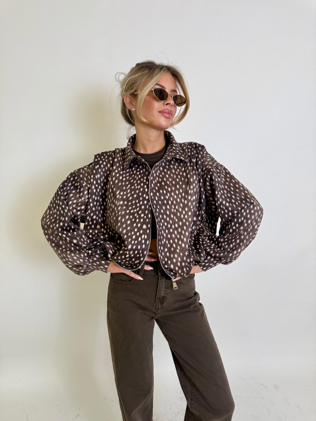 Fawn collar bomber jacket - brown