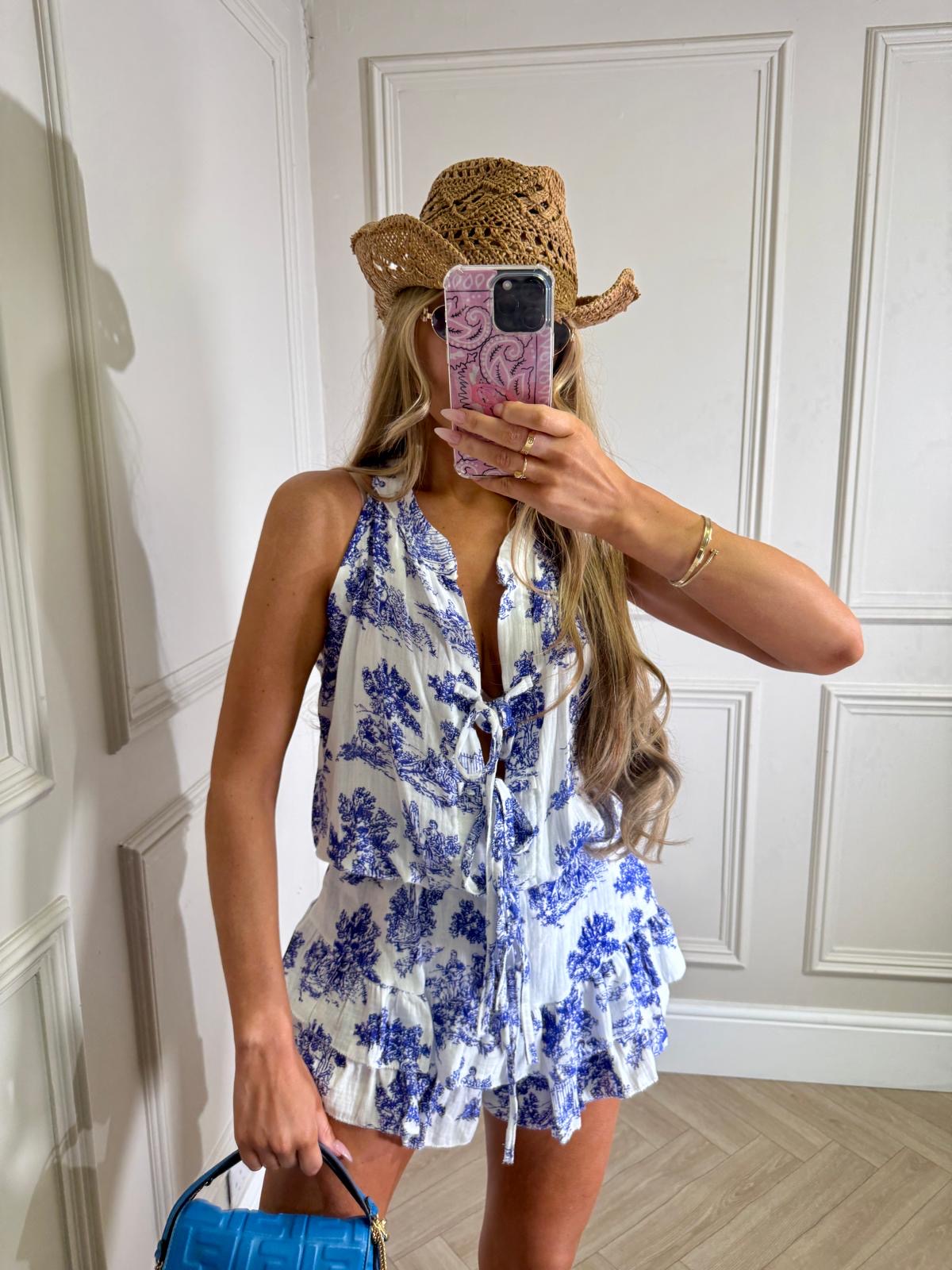 Toile tie playsuit - blue