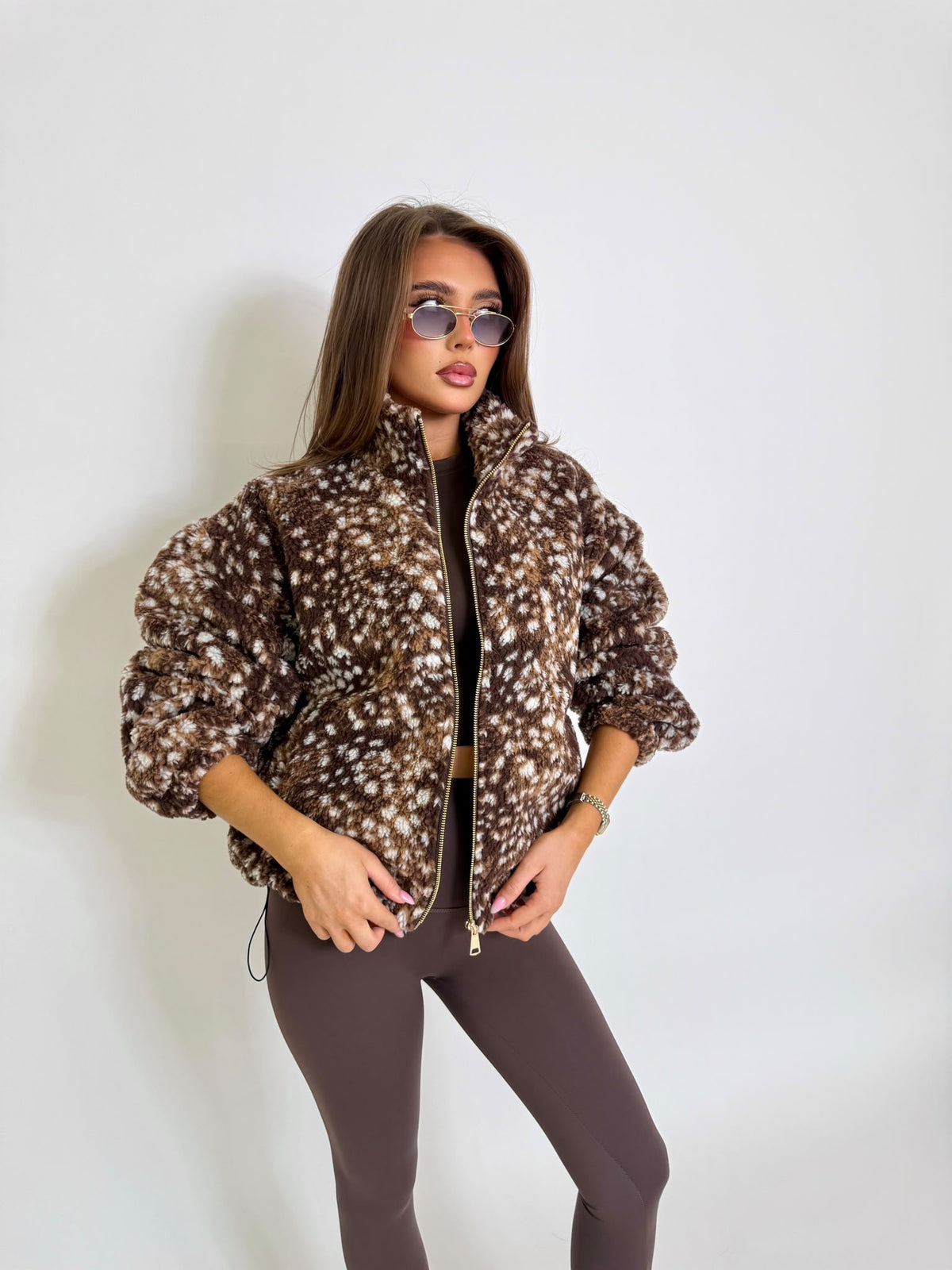 Bambi gold zip fleece - brown