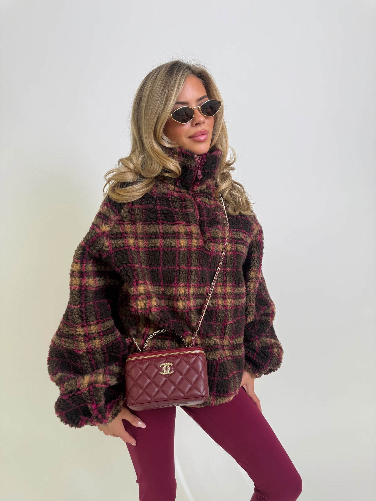 Check fleece - burgundy
