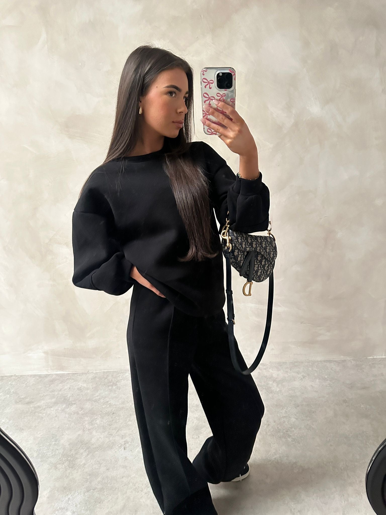 Sweatshirt flare leg tracksuit - black