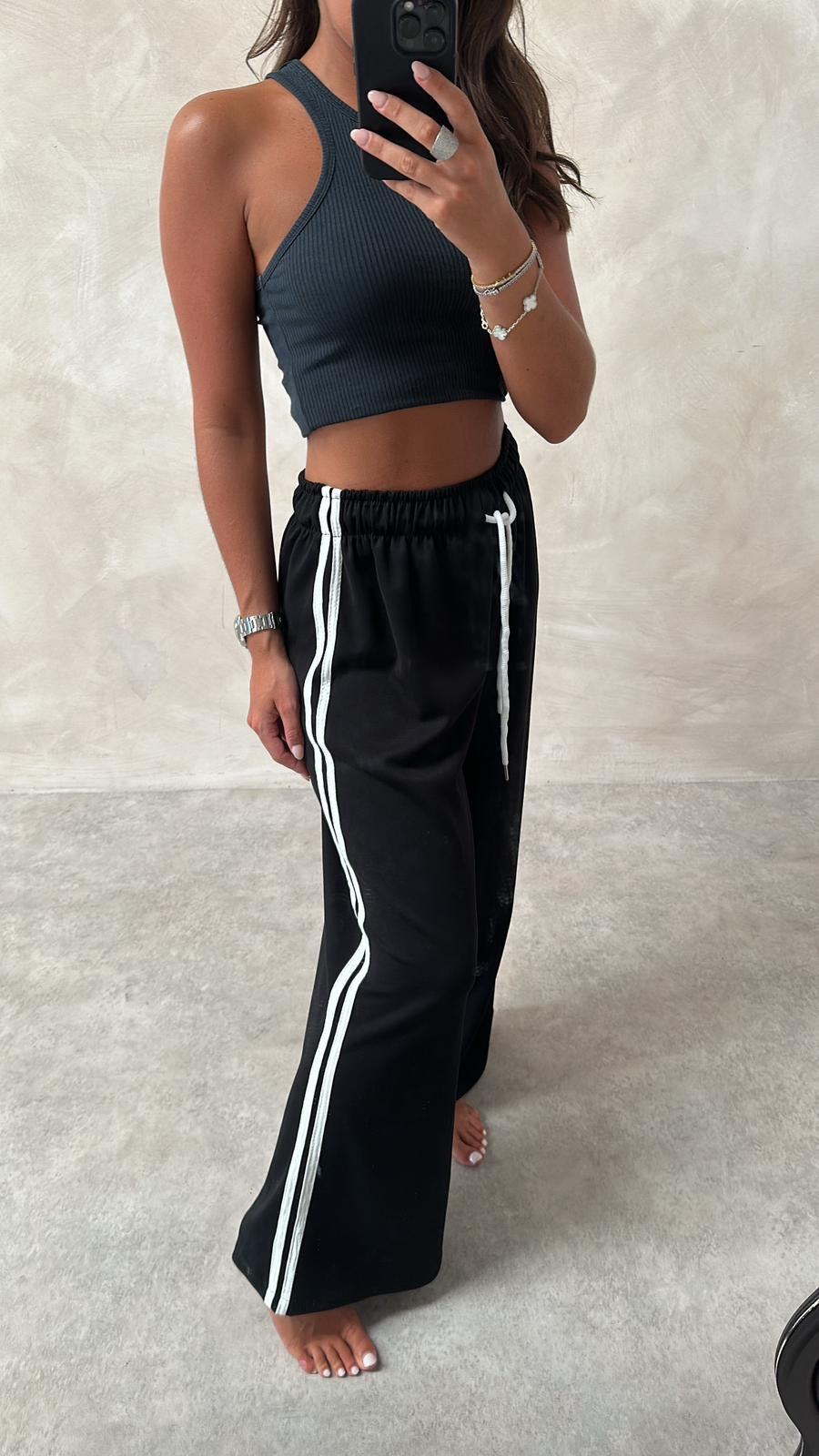 Stripe flare joggers - black