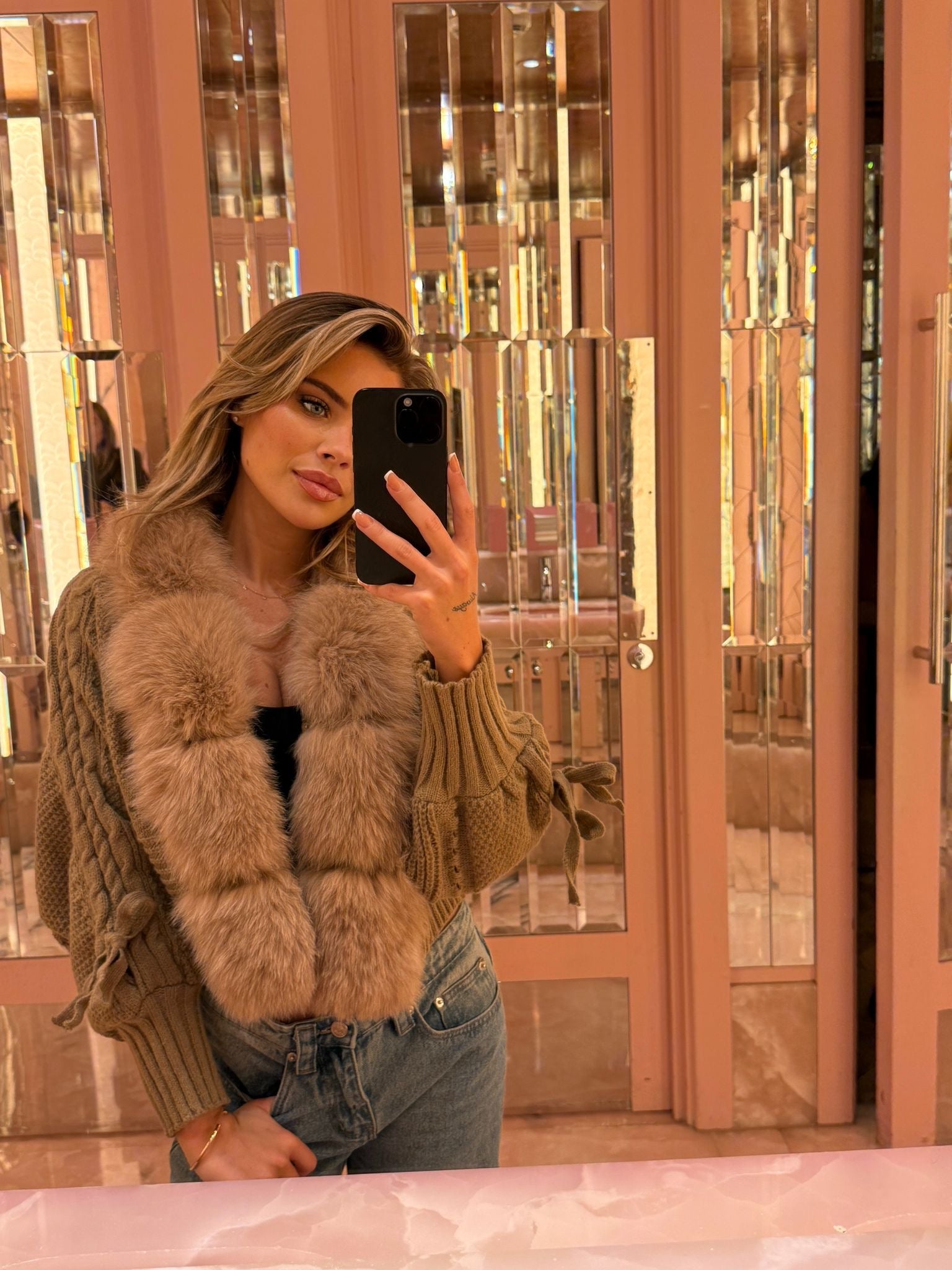 Vivian Fur Cardigan - beige