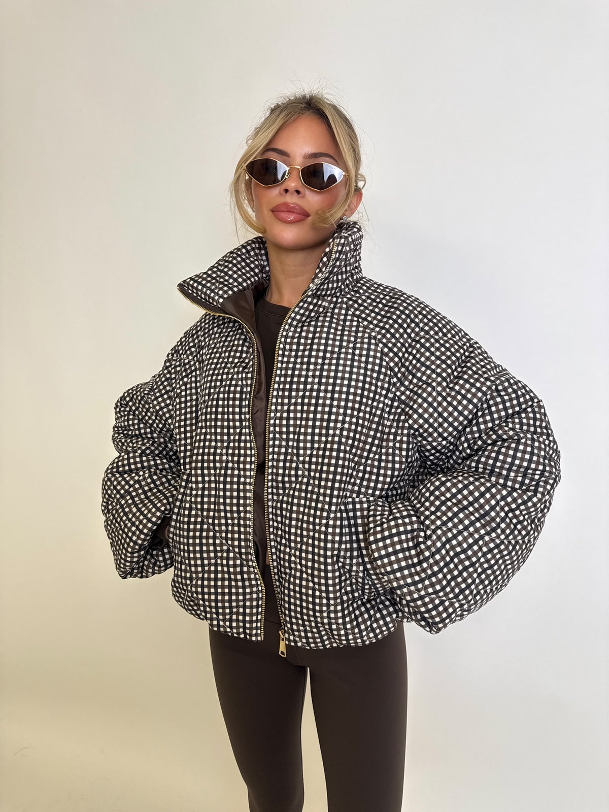 Checked pattern jacket - brown