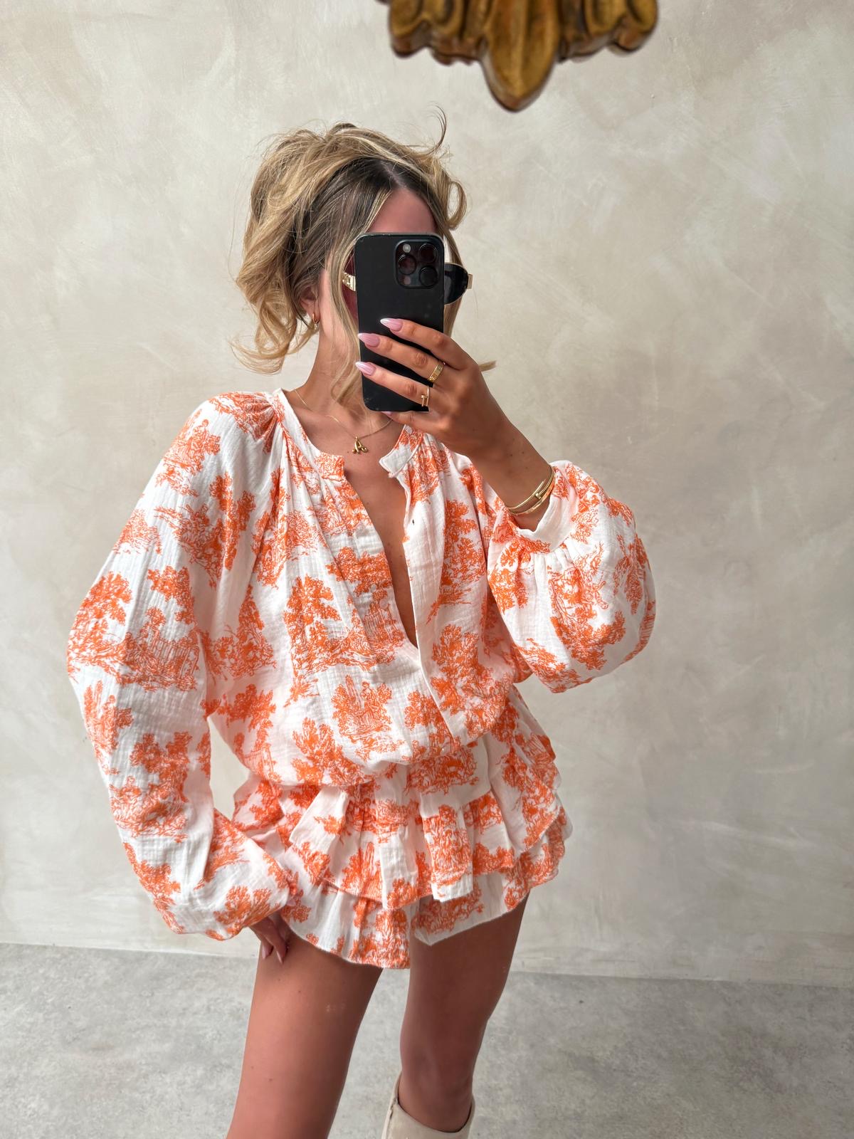 Grandad collar cheesecloth co-ord - TOILE orange