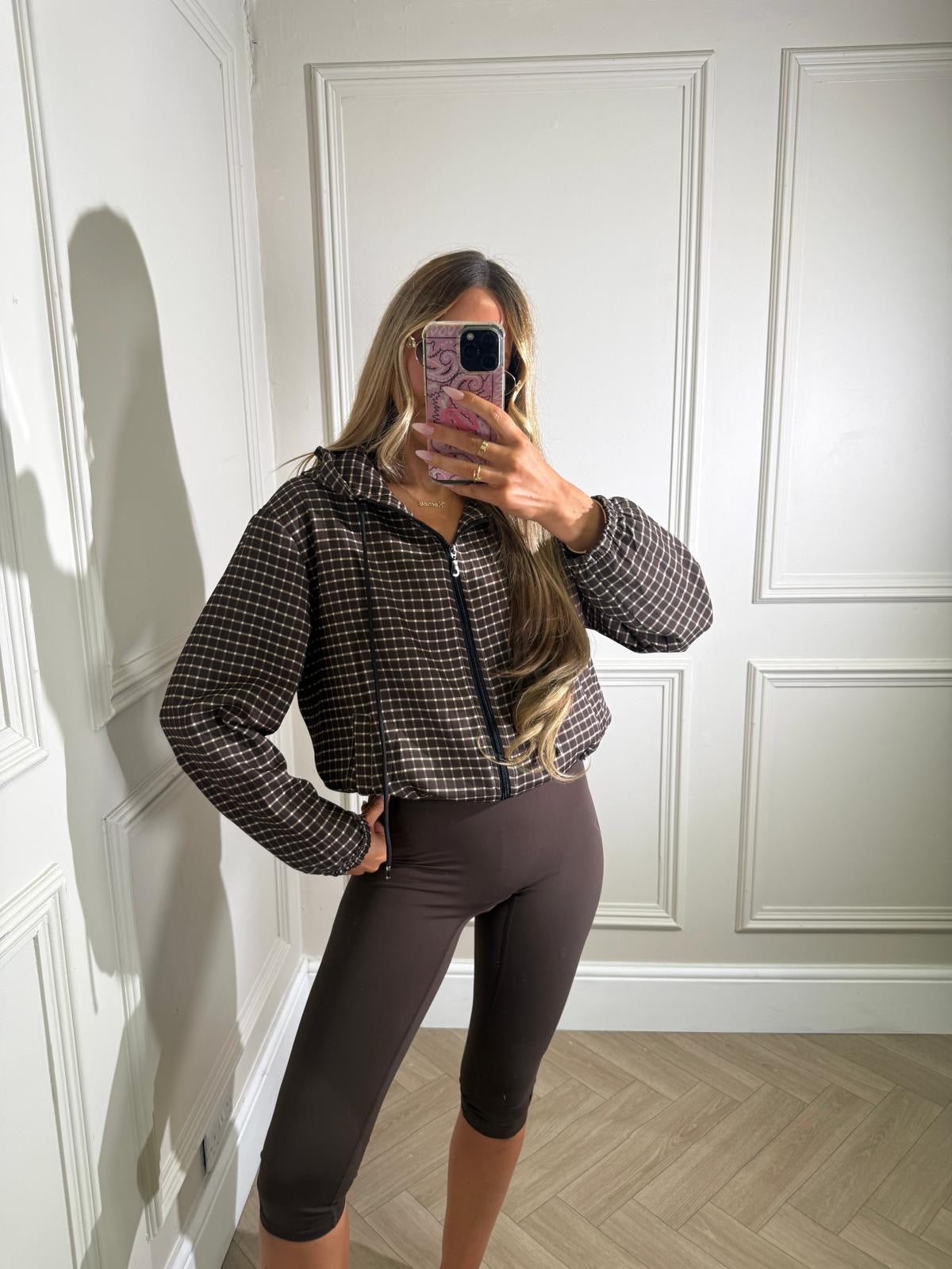 Check rain jacket - brown
