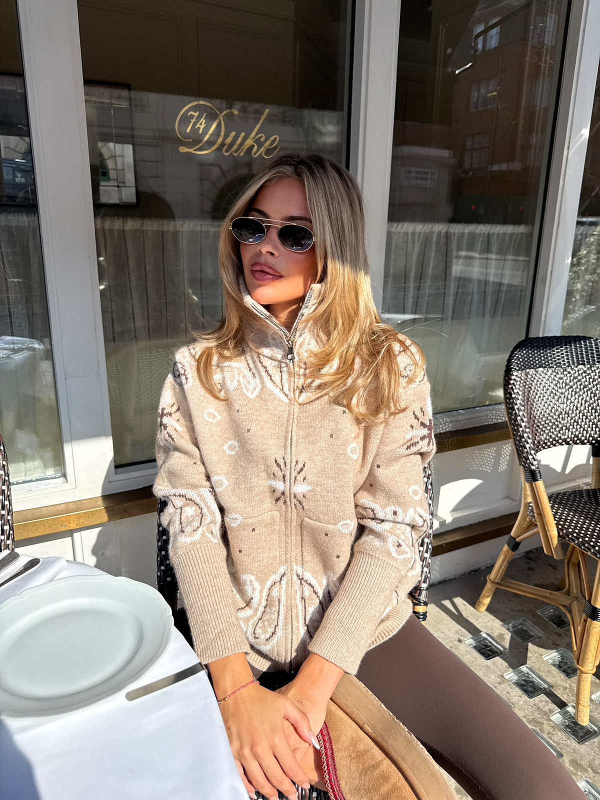 Bandana knit cardigan - beige