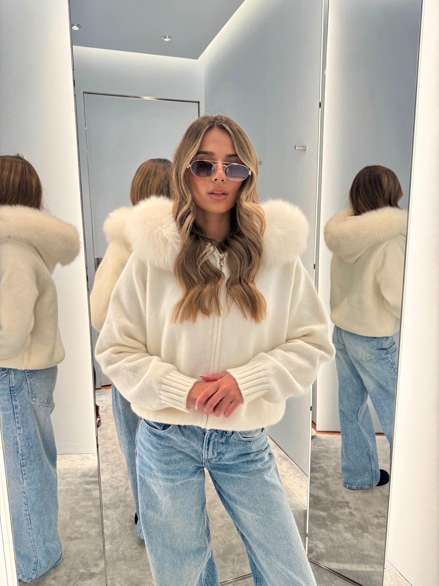 Luxury Fur Cardigan Jacket - cream PRE ORDER