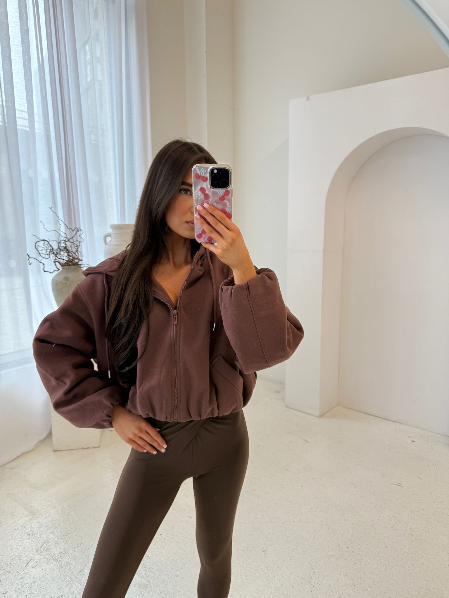 Bubble hem Zip Jumper - chocolate