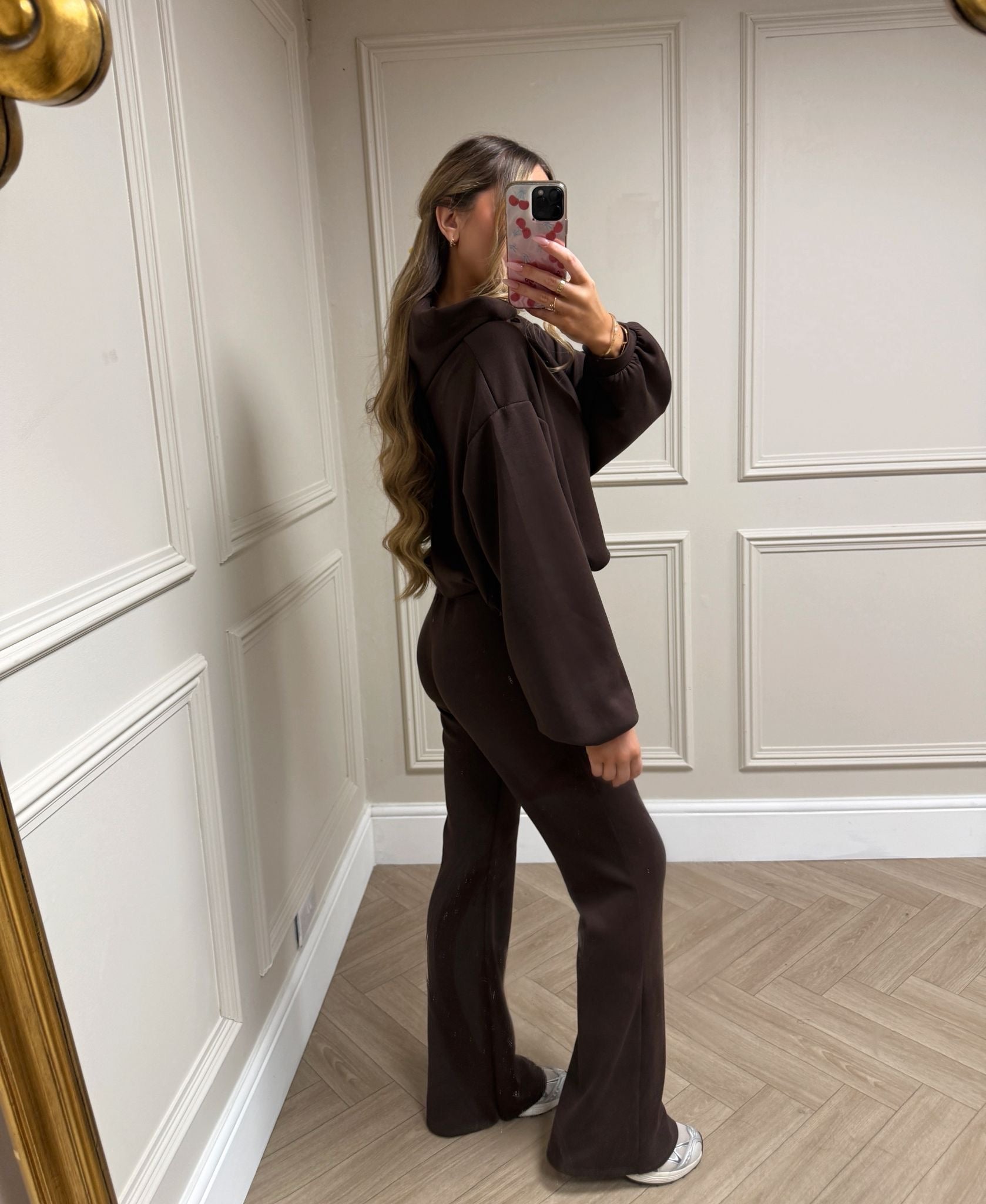 Hood flare leg tracksuit - chocolate
