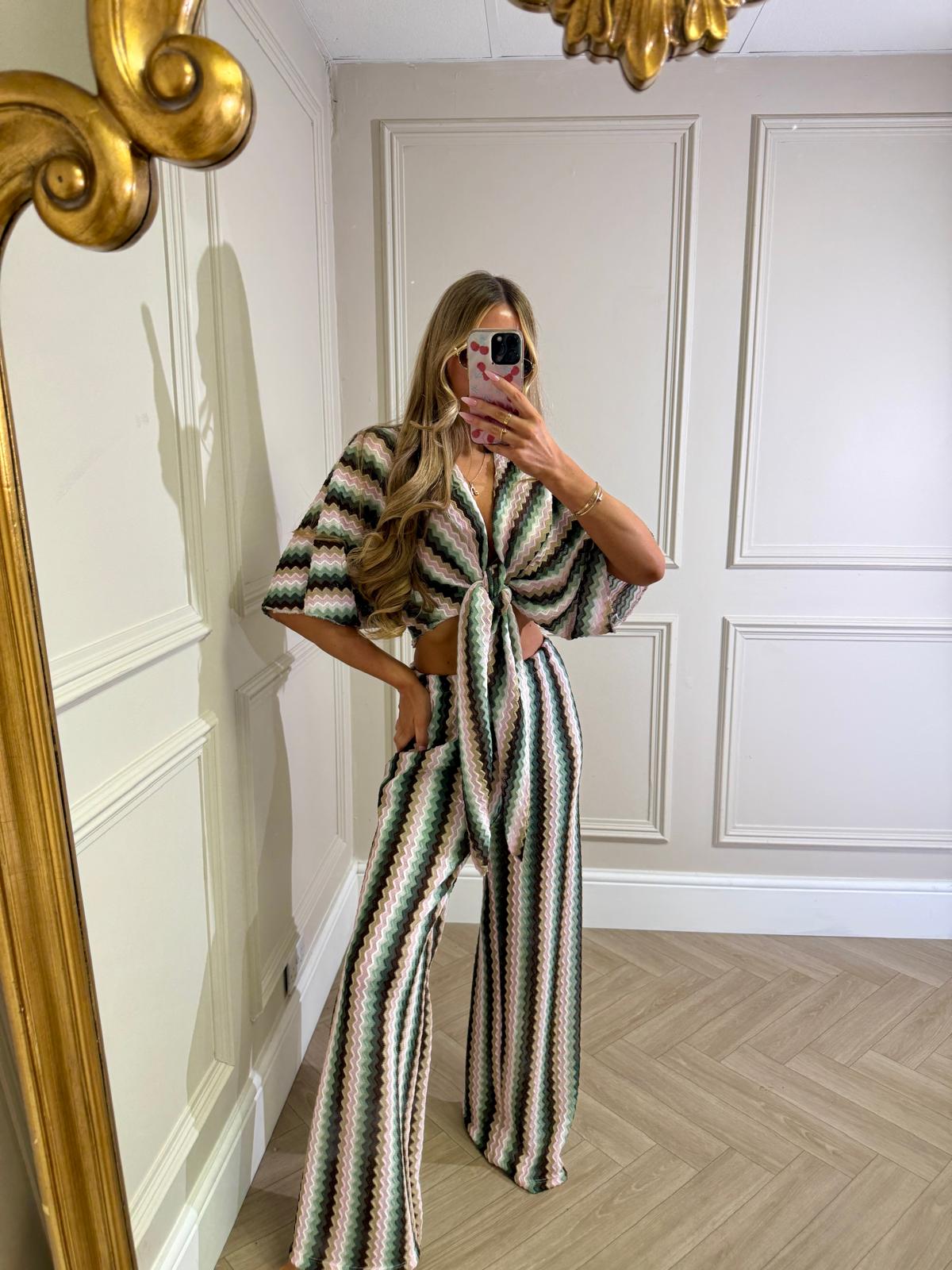 Zig zag knit two piece - green