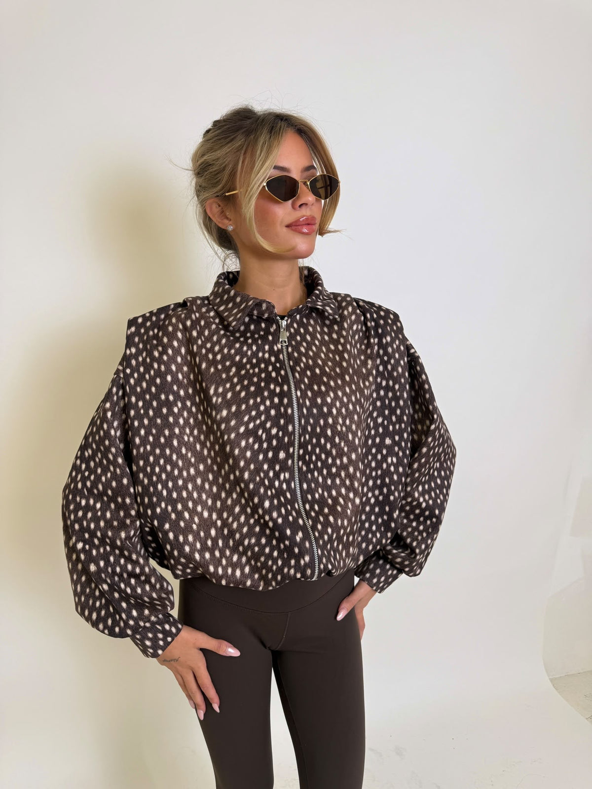 Fawn collar bomber jacket - brown