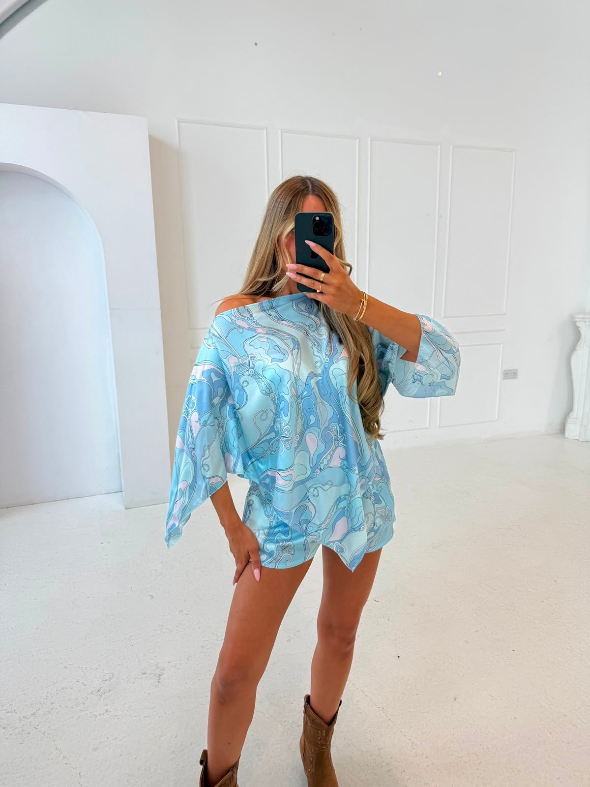 Cape print top co-ord - baby blue