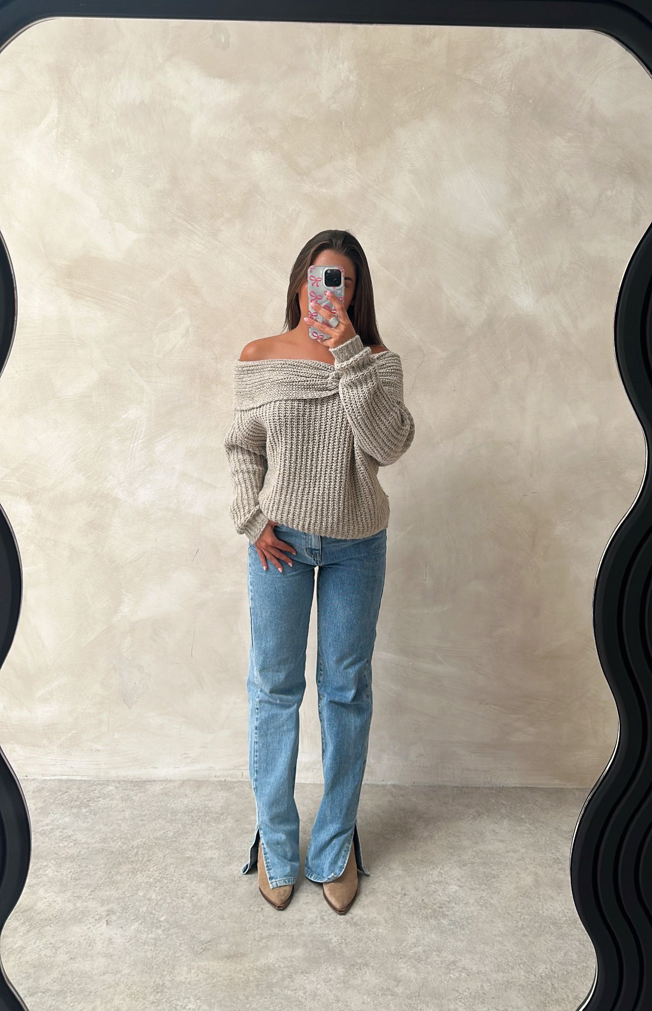 Off shoulder knit jumper - oatmeal