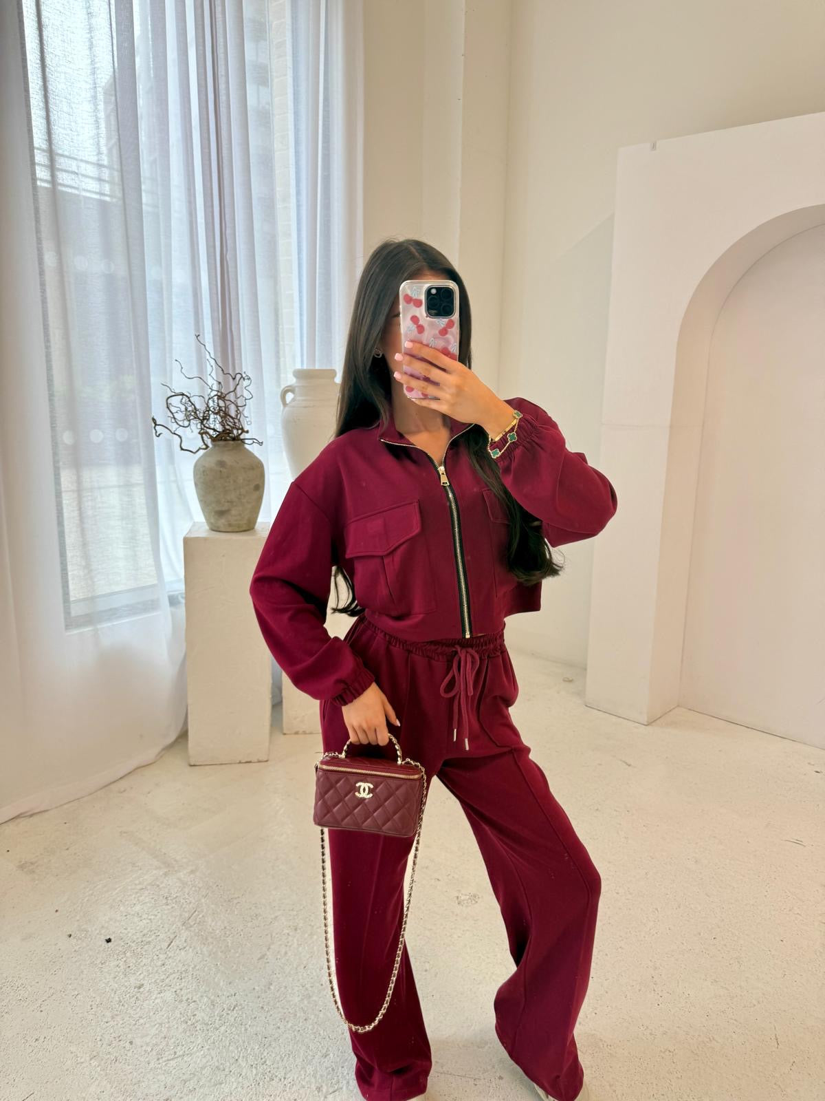 Gold zip pocket tracksuit - wine