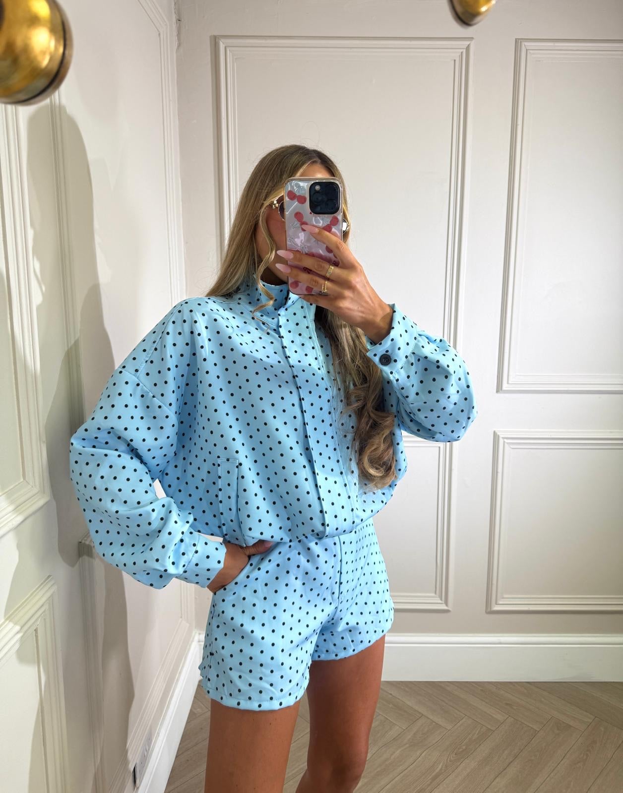 Polka dot jacket set - blue