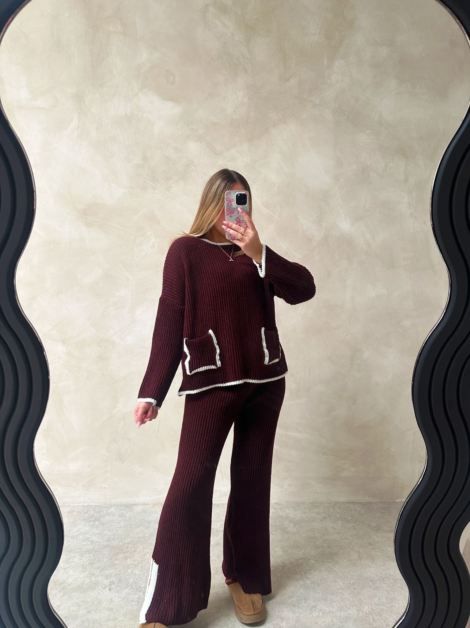 Pocket knit lounge set - burgundy