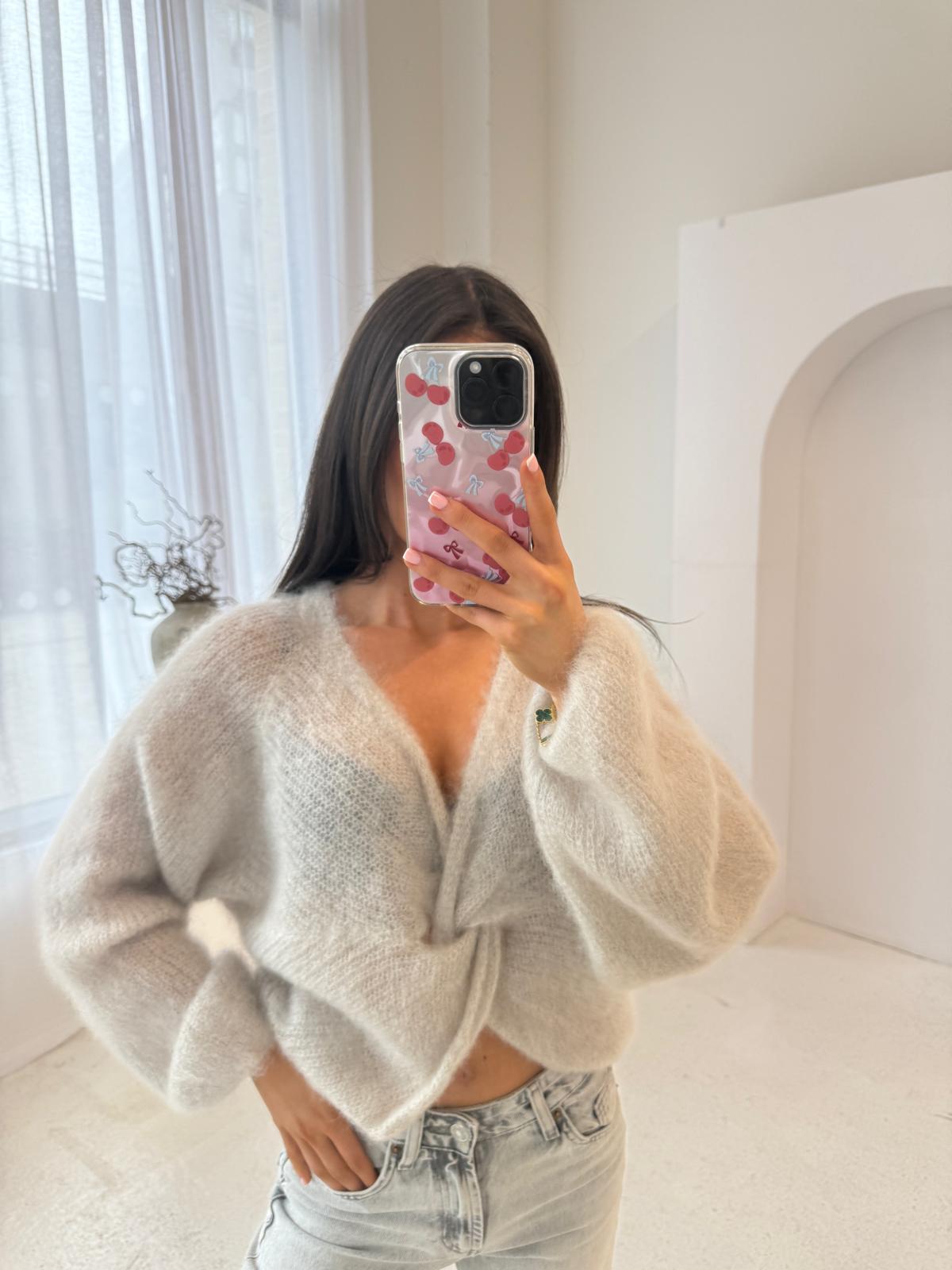 Knit tie over jumper - cream